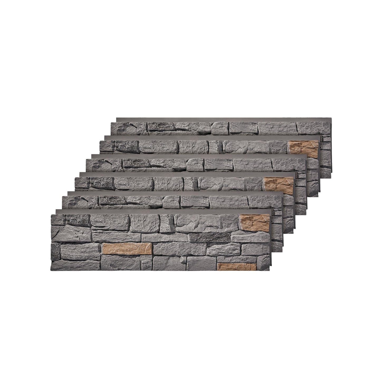 Wallwell 6-Pack Faux Stone Wall Panels (22.5 Sq Ft) PU Stone Veneer Siding, Mortarless 46.25x12.88 Inch Stacked Stone Accent Wall Interior Exterior, DIY Home Improvement,Cedar Gray