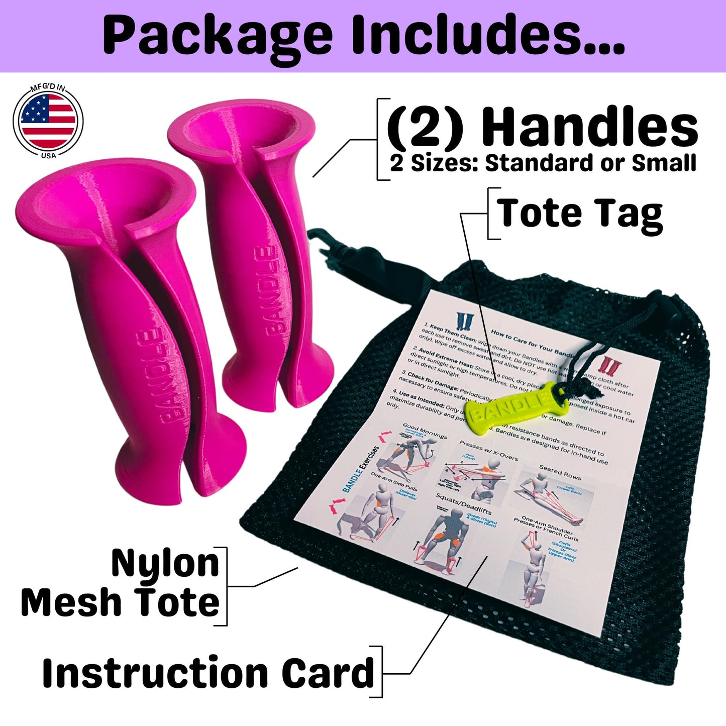 Bandles™ - True Ergonomic Resistance Band Handles | Unleash the Full Potential of Pain-Free, Full-Body Workouts | Durable & Comfortable for High-Intensity Training (2 Handles) (Purple, Standard)