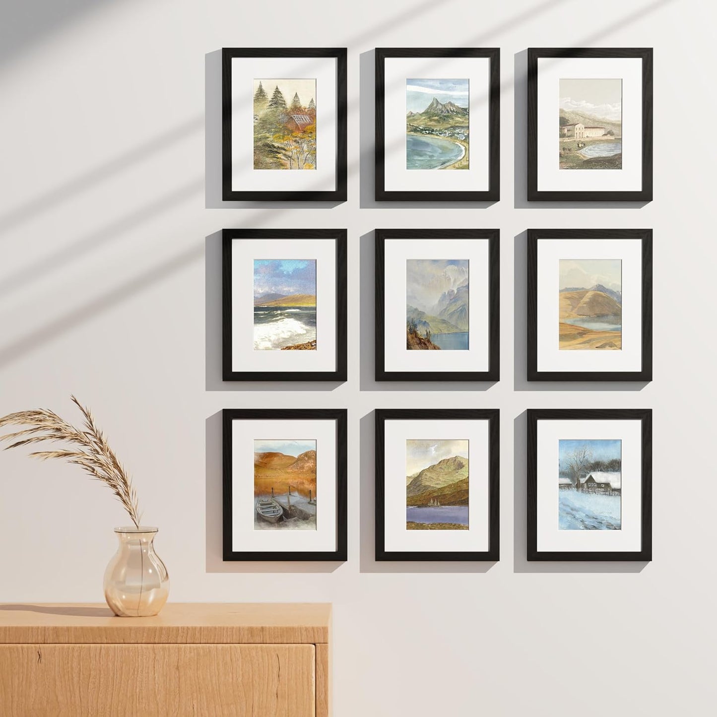 Vittanly 8x10 Picture Frames Set of 9 - Shatter Resistant Plexiglass | Display 5x7 or 8x10 Photos, Black