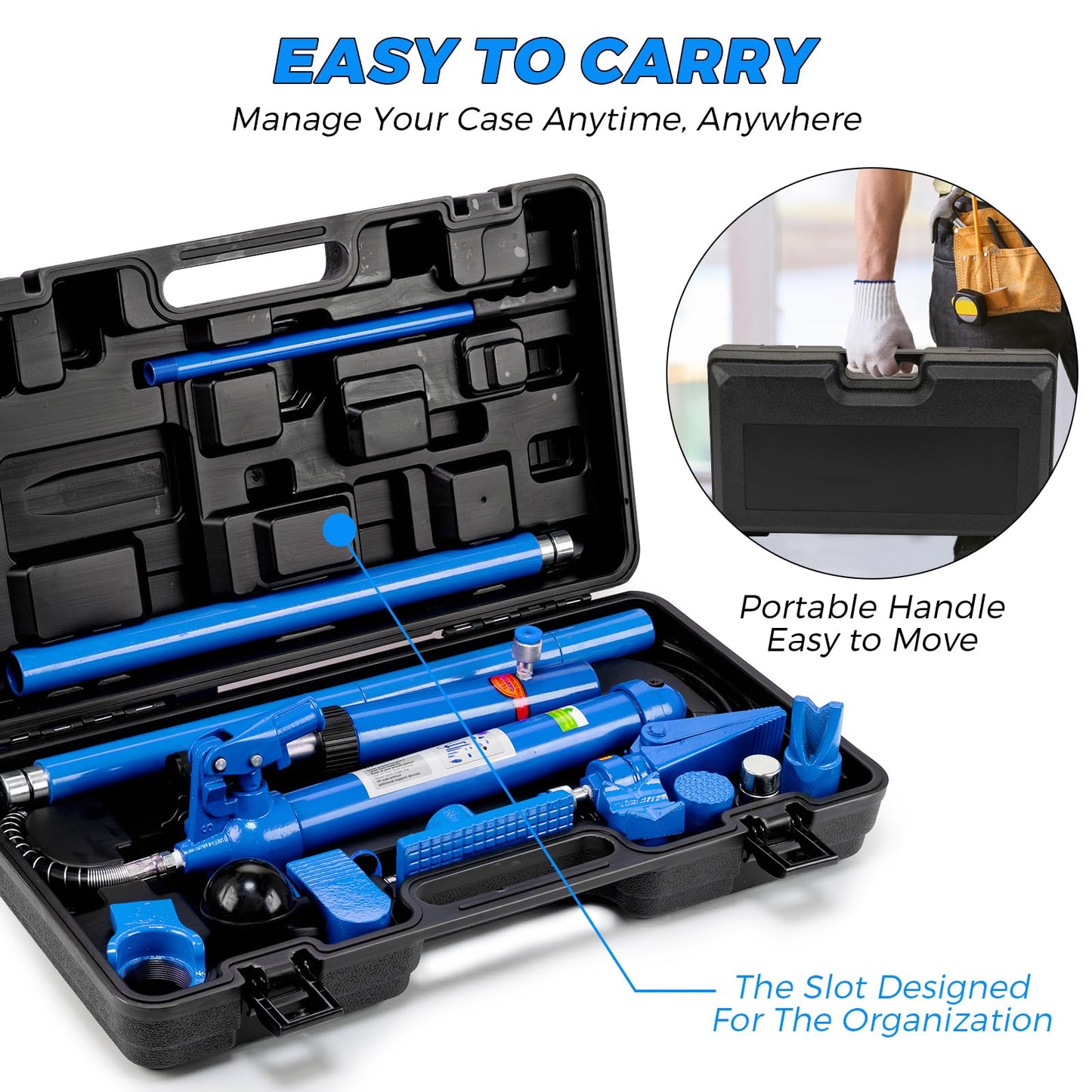 10 Ton (22046 lbs Capacity) Hydraulic Porta Power Kit, Multifunctional Auto Body Frame Repair Jack with 4.6 Ft Oil Hose & Storage Case, Heavy Duty Hydraulic Jack for Car Truck SUV Garage