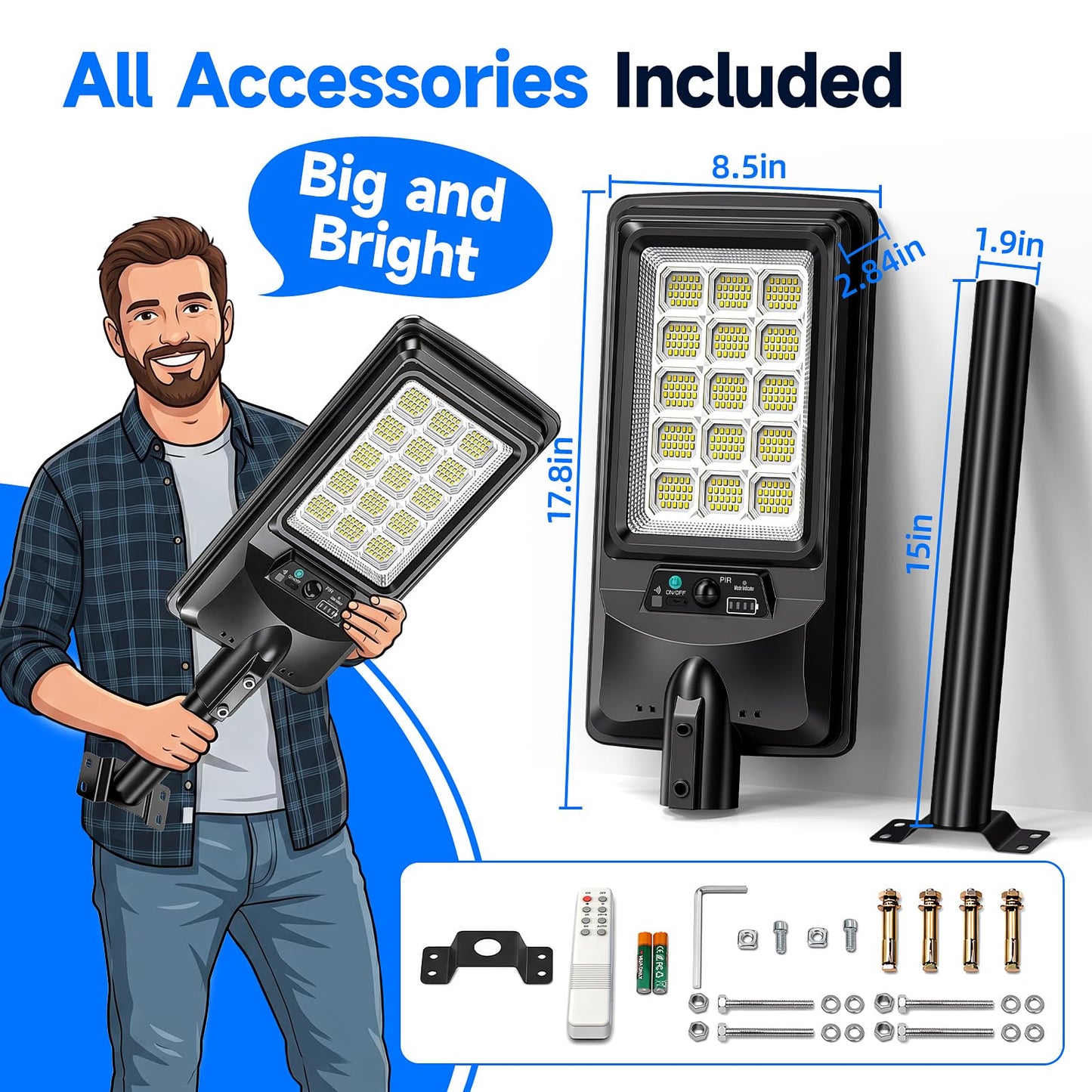 Solar Street Light Outdoor with 18'' Lamp, IP67 Waterproof Dusk to Dawn Motion Sensor Security Light, 20000LM 330pcs LED Solar Flood Lights, Wall/Pole Mount for Yard, Driveway, Parking Lot (4 Pack)