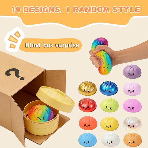 Glitter Dumpling Squishy | 4-Inch Stress Ball Surprise Box | Random 14 Colors | Perfect for Party Favors