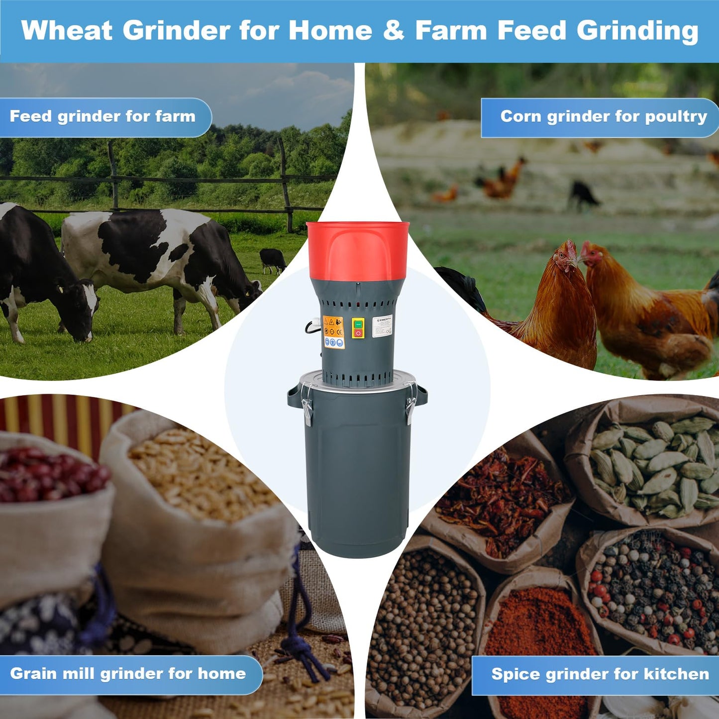 DETODDA 6.6 Gallons Corn Grinder Mill, Dry Grain Mill Grinders Electric, Farm Home Wheat Grinder for Spice Rice Feed Flour Cereals, 7 Sizes Sieves (25L)