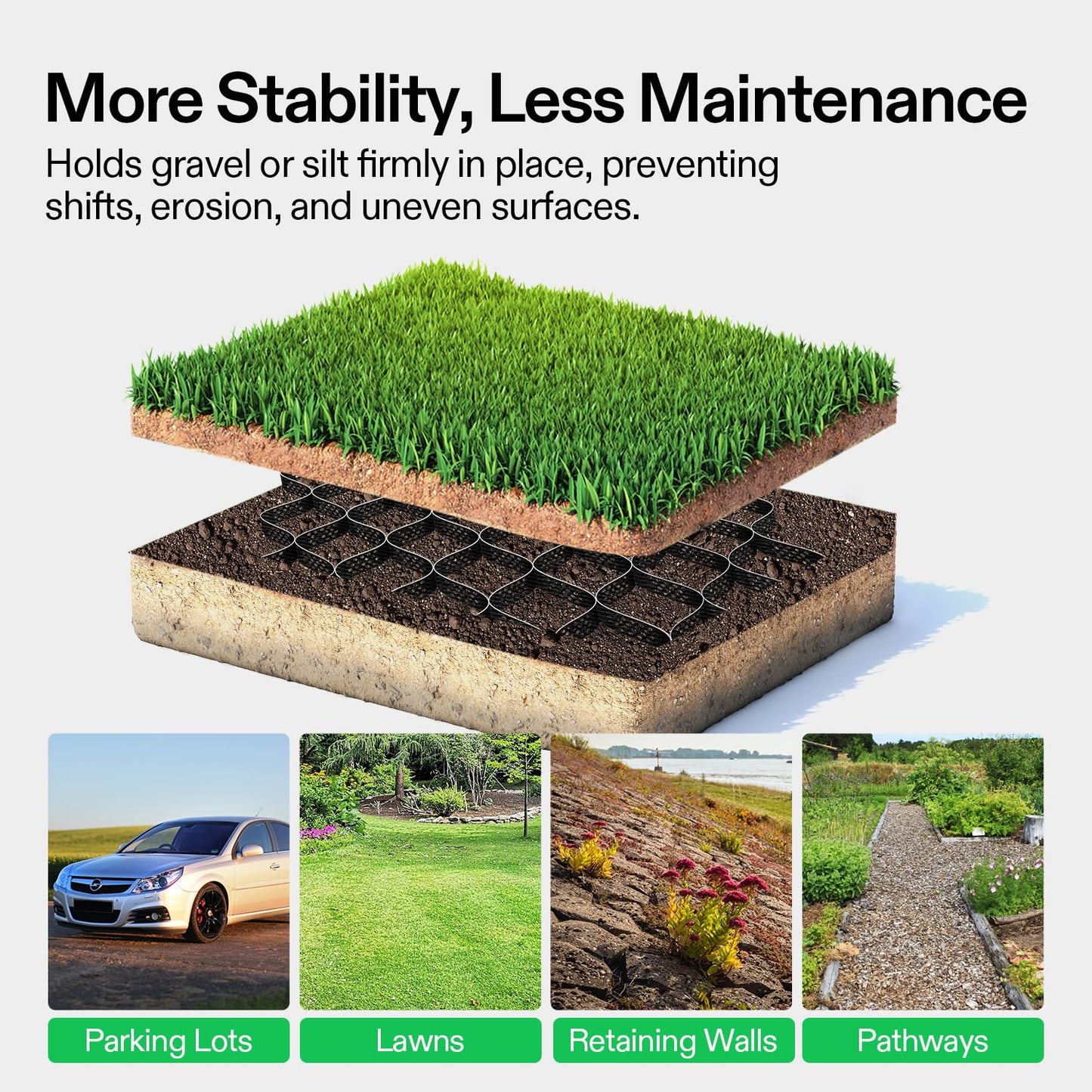 VIVOSUN 3’’ Depth Ground Grid, 6.5 x 17 ft, High-Density HDPE Geo Cell, 1885 lb per sq ft Load, Foldable & Tensile, Easy Installation with Gloves, Ideal for Gardens, Driveways, Pathways, Slopes