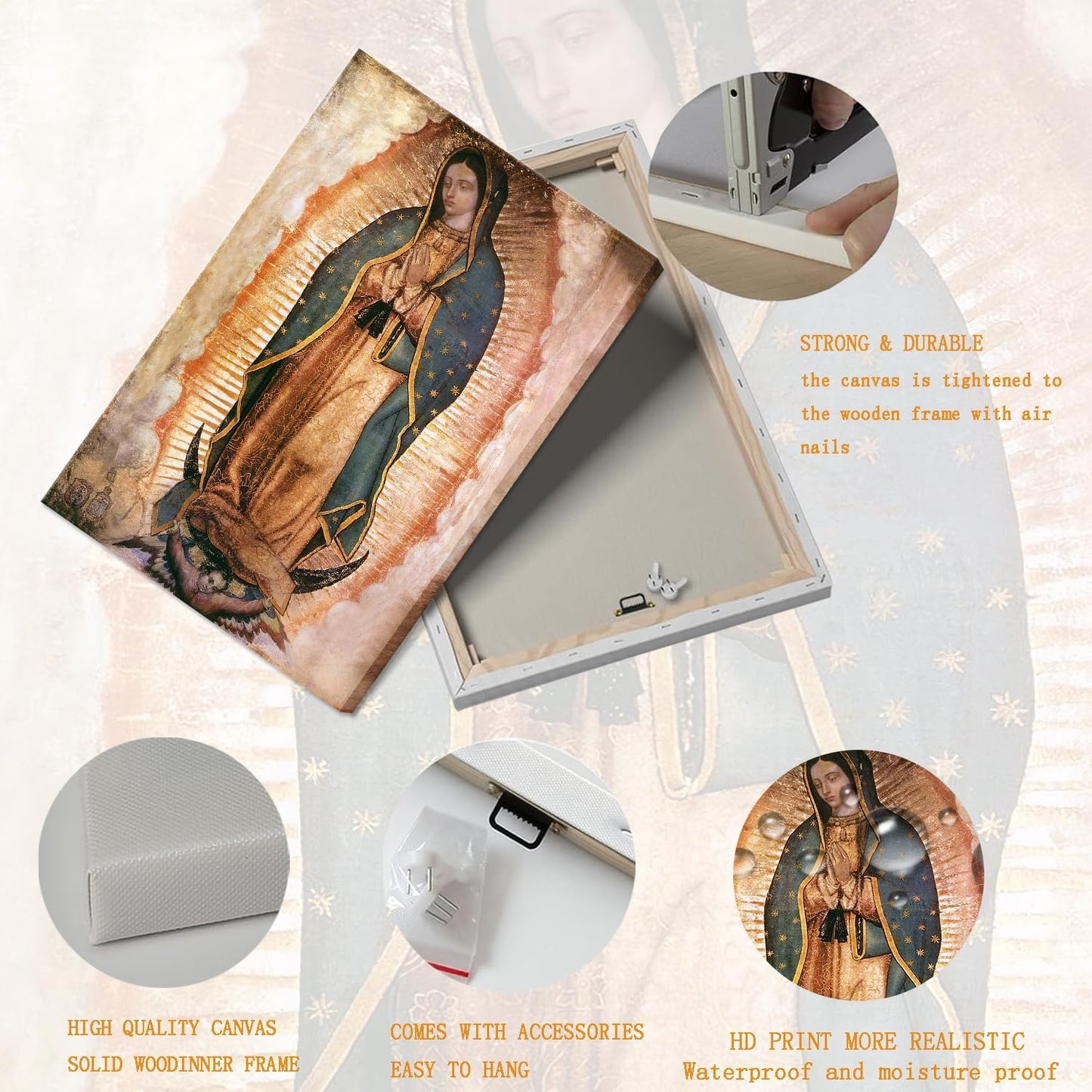 Our Lady of Guadalupe Wall Art | Framed Portrait Painting for Catholic Decor - 8x10 Canvas
