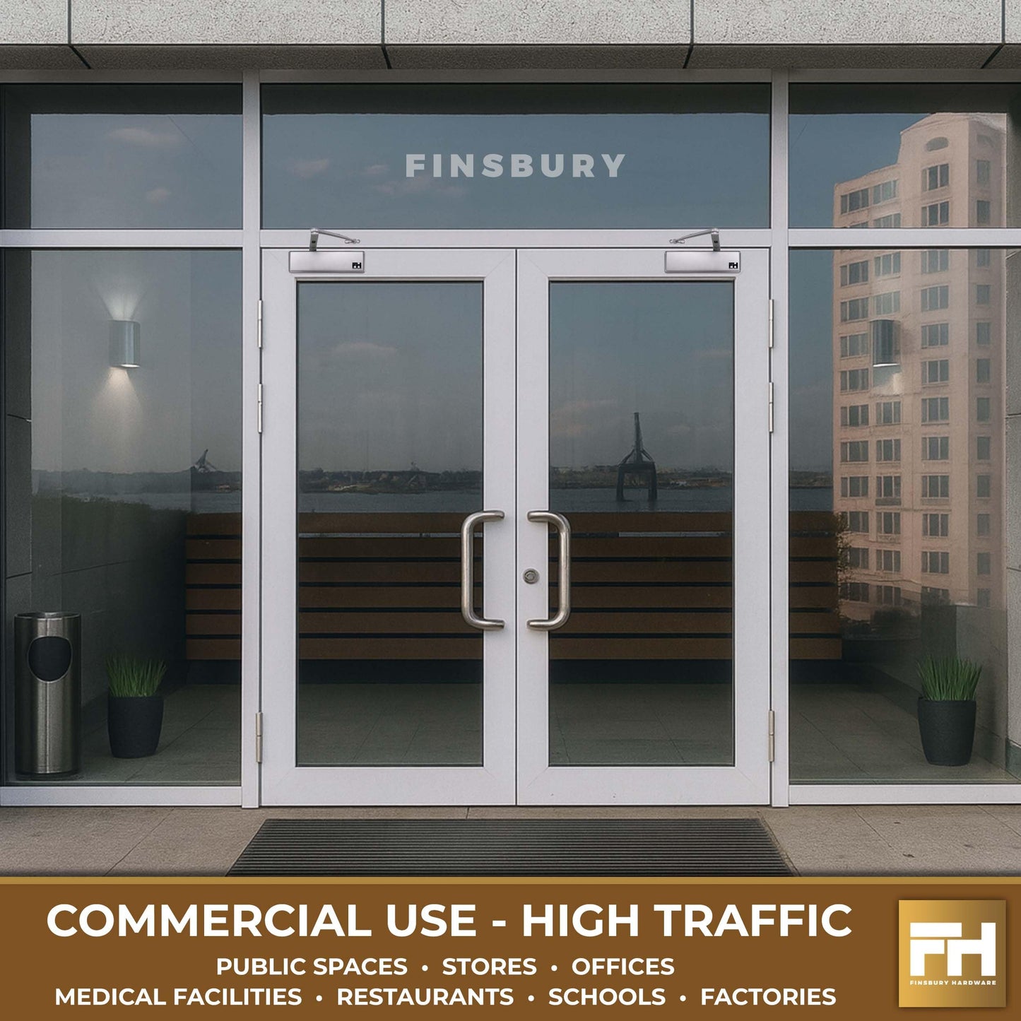 Finsbury FH‑9500 Commercial Door Closer, Heavy Duty Grade 1 Aluminum, Hydraulic Auto Close, Adjustable Spring 1–6, UL 3‑Hour Fire Rated, ADA Compliant, Surface Mount for High Traffic Doors (Aluminum)
