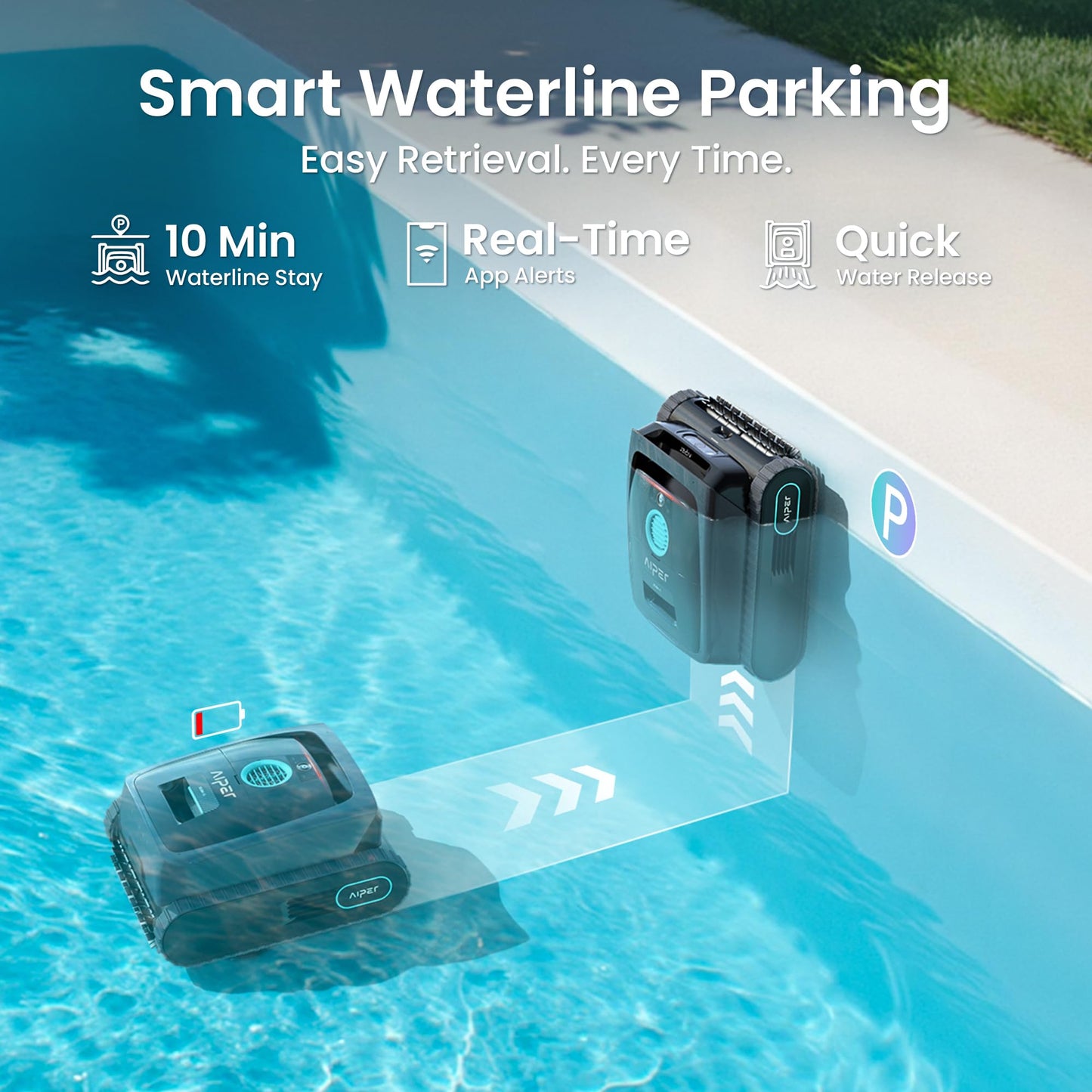 AIPER Scuba V3 AI Vision Cordless Robotic Pool Cleaner, Include Wireless Charging Dock, Smart Waterline Parking & Featherlight Design, Micromesh Multi-Layer Filtration, Grey