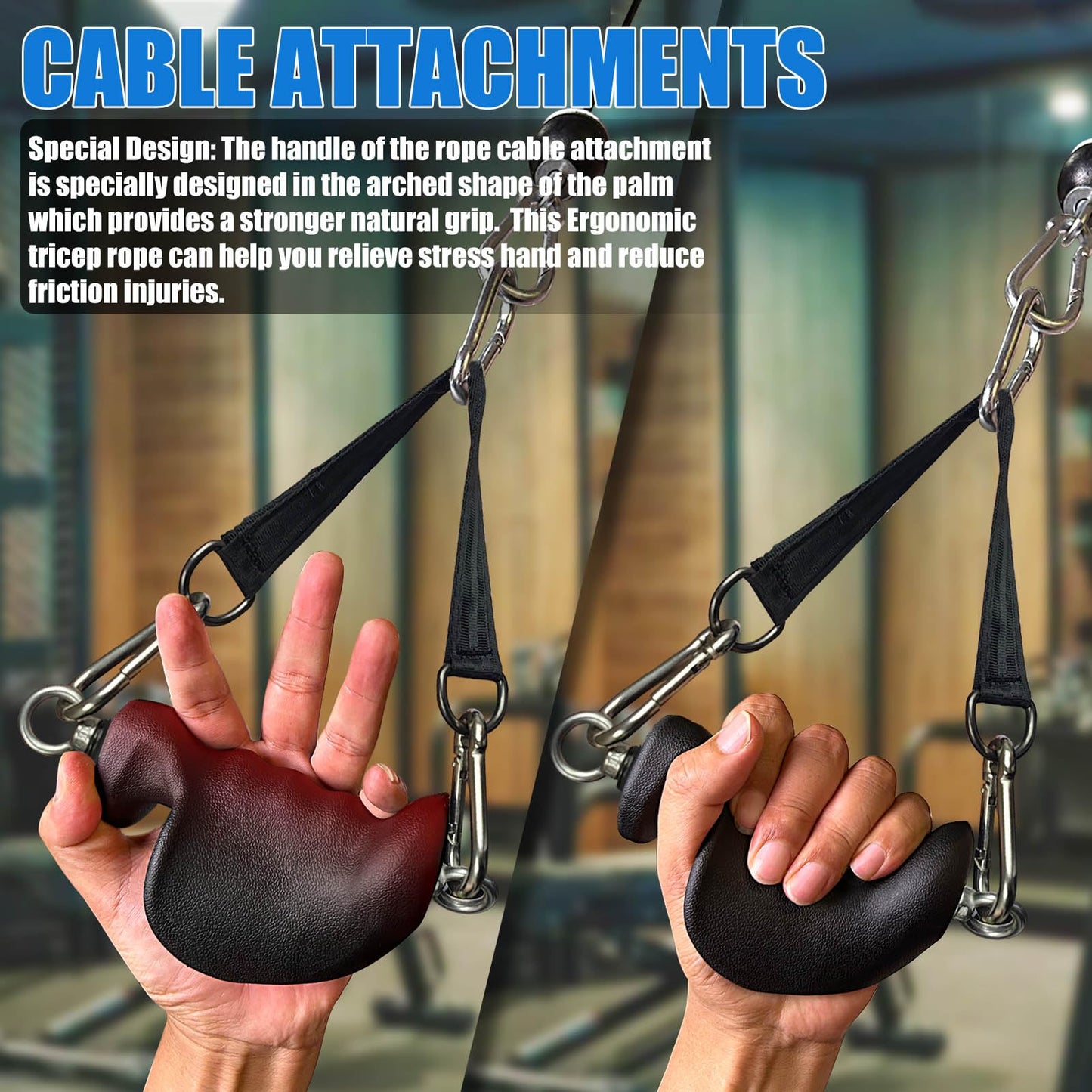 Ergonomic Tricep Rope Pull Down Attachment, Upgraded Long Triceps Rope Cable Attachments for Gym, Lat Pull Down Bar for Cable Machine, Tricep Lat Pulldown Workout Cable Attachments (CABLE HANDLES-02)