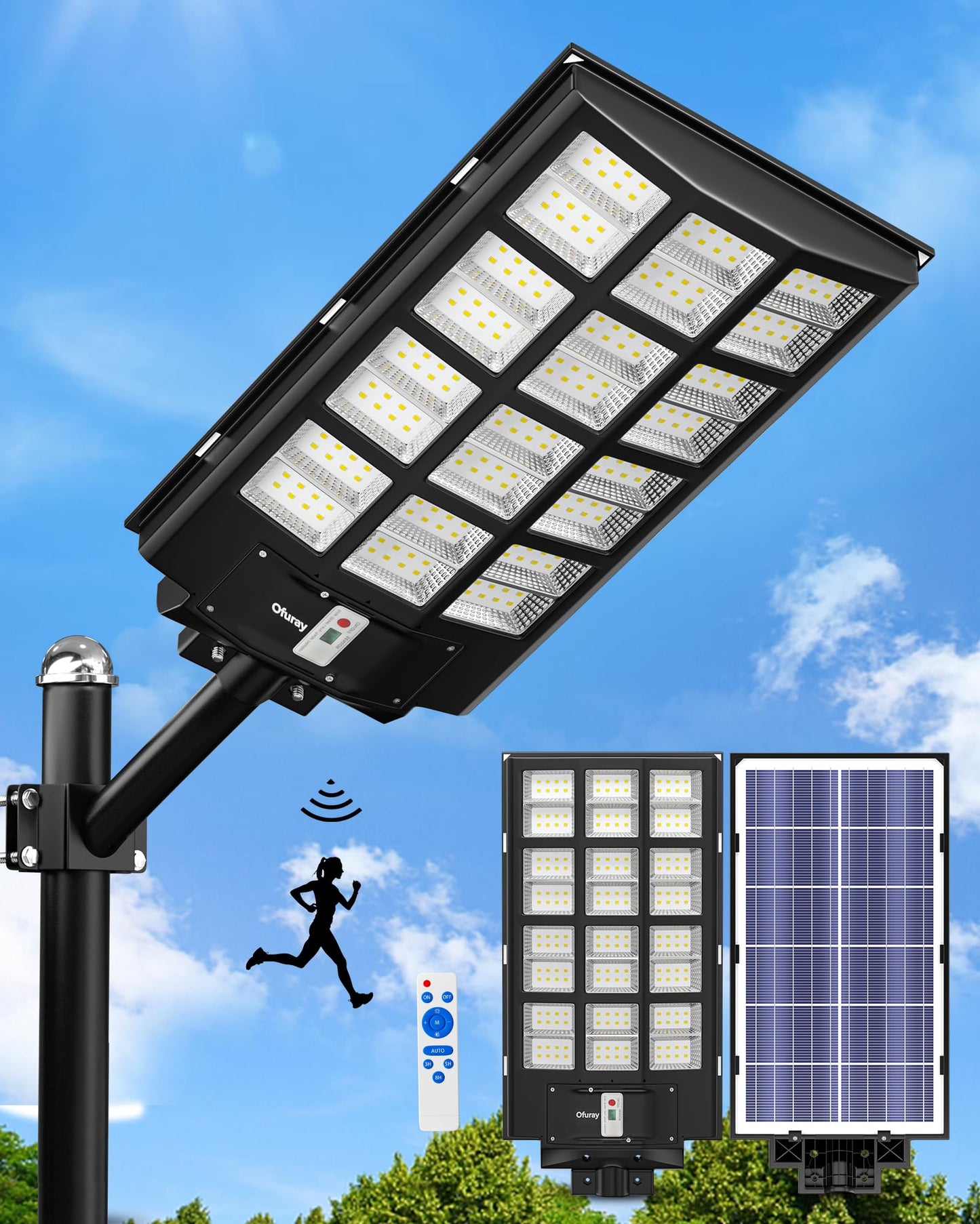 Ofuray Solar Street Lights Outdoor,Solar Security Flood Lights Parking Lot Lights Commercial Dusk to Dawn, 6500k Waterproof Led with Remote Control Motion for Street,Court,Barn (Of-5600W 560000Lm)