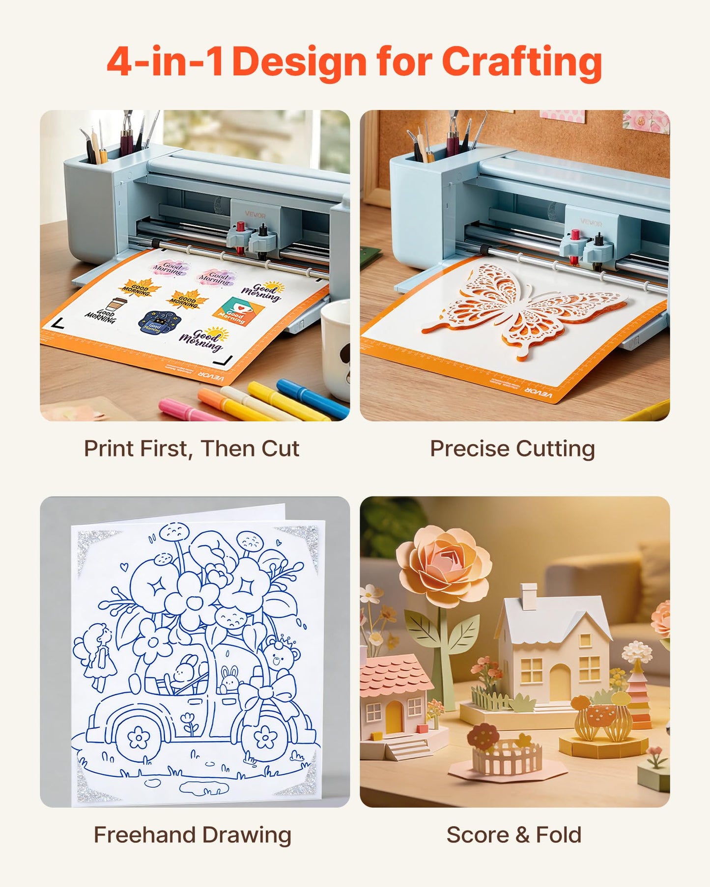 VEVOR Vinyl Cutting Machine, 12 in, Button-Controlled Vinyl Cutter, 20000+ Built-in Design Resources, Compatible with Mac, Windows, Android and iOS, for Creating Customized Crafts Cards, Home Decor