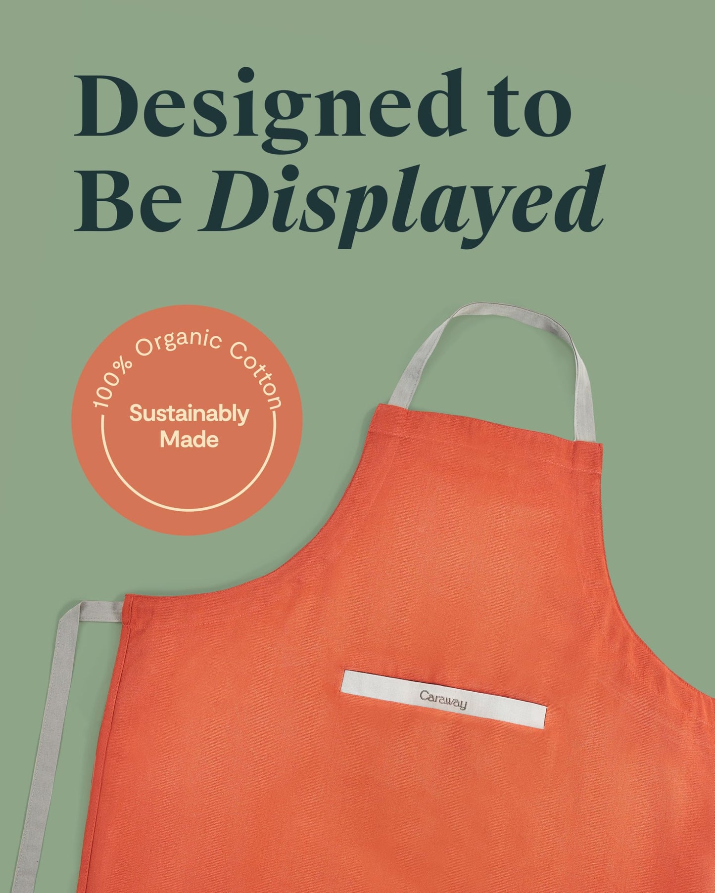 Caraway Apron - 100% Organic Cotton Apron - Features 2 Pockets & Adjustable Neck Strap - Absorbs Liquids & Dissipates Heat With Ease - Machine Washable - One Size - Perracotta