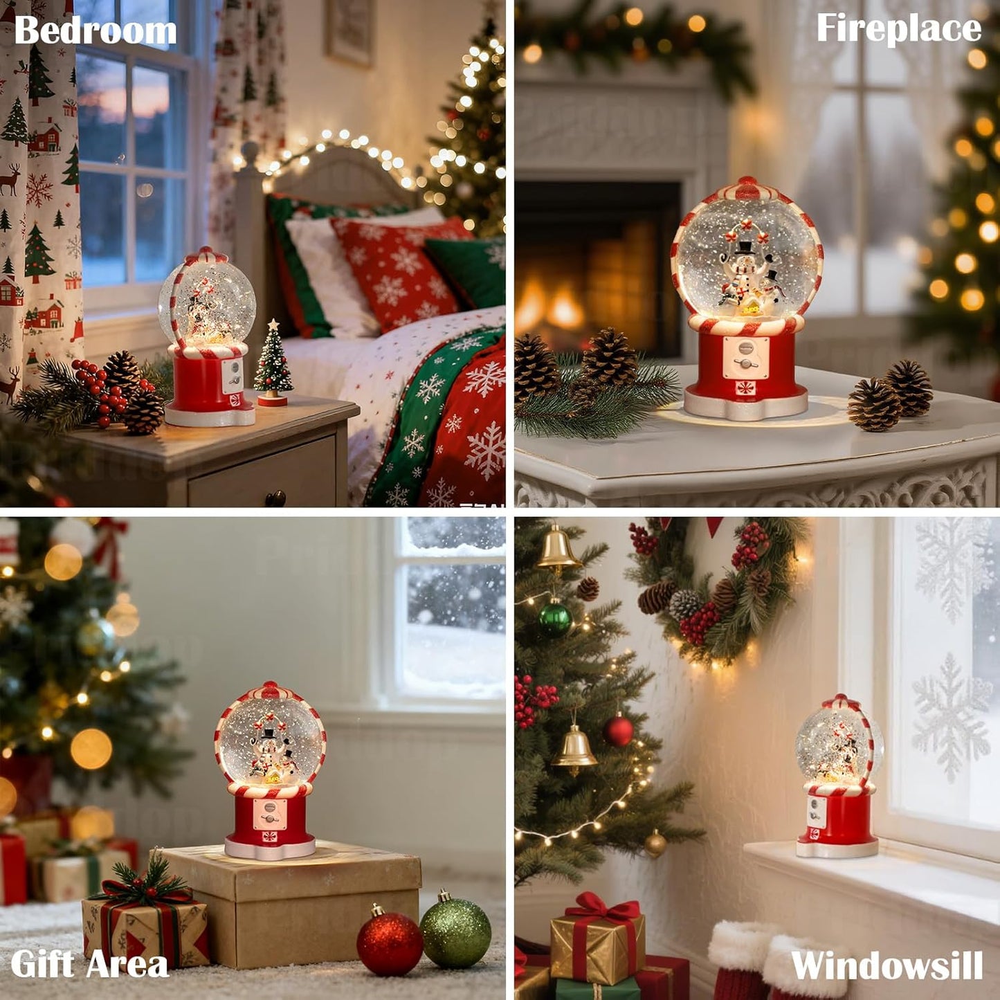 Priddop Snowman Snow Globe | Musical Glitter Vending Machine Christmas Decoration - 7.8 Inch