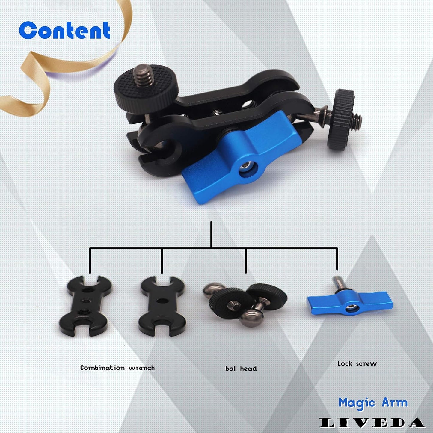 1/4" Mini Magic Arm with Double Ballhead Screw Adapters& Metal Articulating Arm, Universal Bracket Monitor Mount