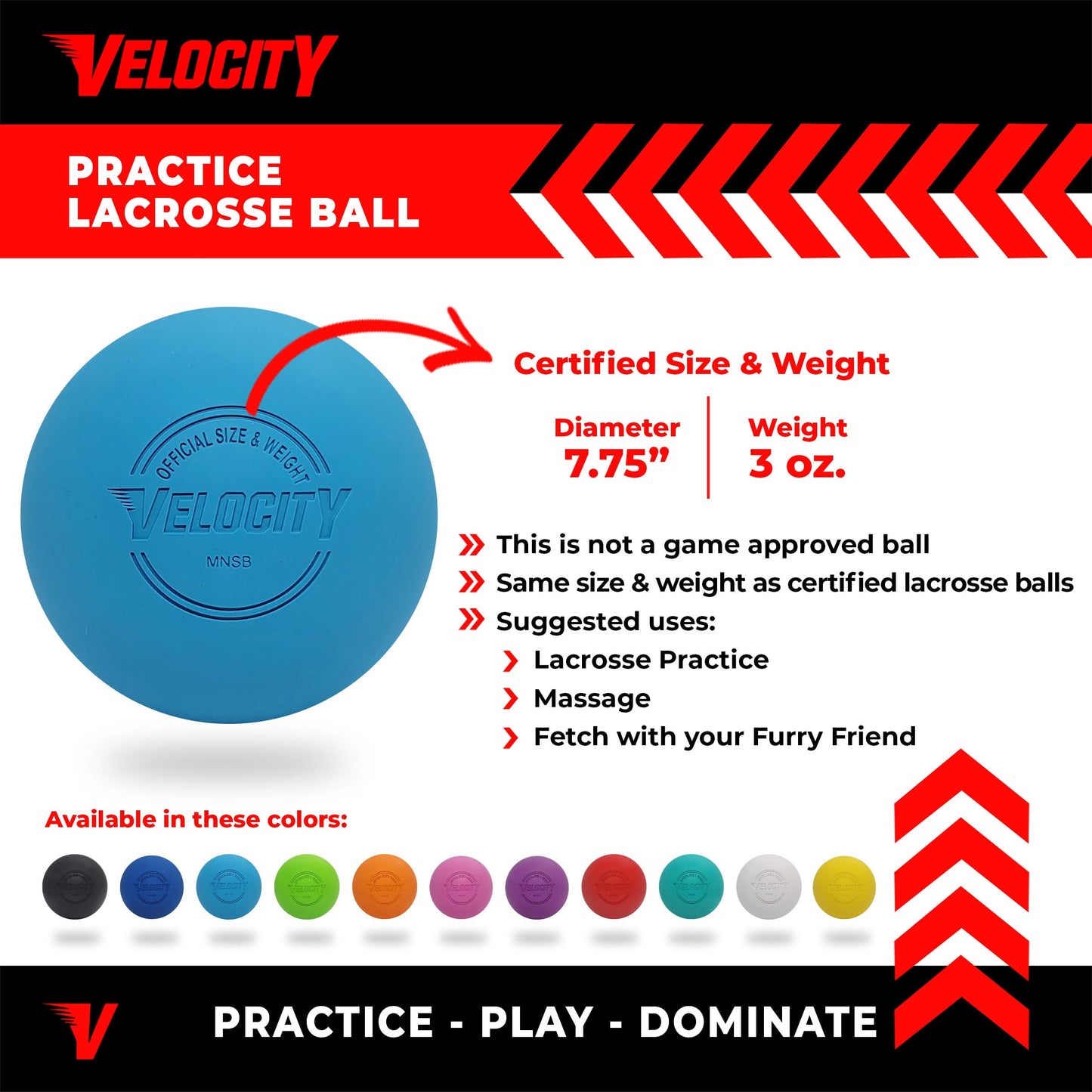 Velocity Practice Lacrosse Balls - 1, 2, 3, 6, 12, 18, 24, 36, 60 and 120 Packs - Official Size and Weight - Light Blue