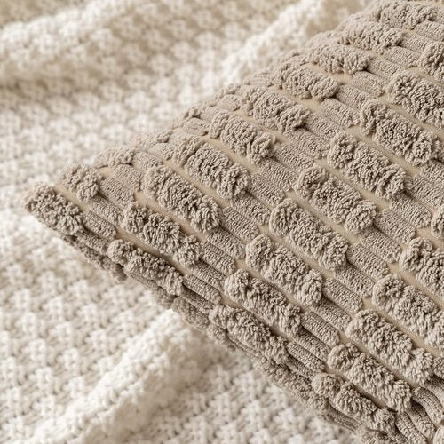 MIULEE Euro Sham Pillow Covers - Soft Boho Striped Corduroy | 22x22 Inch Light Brown Decor for Sofa & Bed