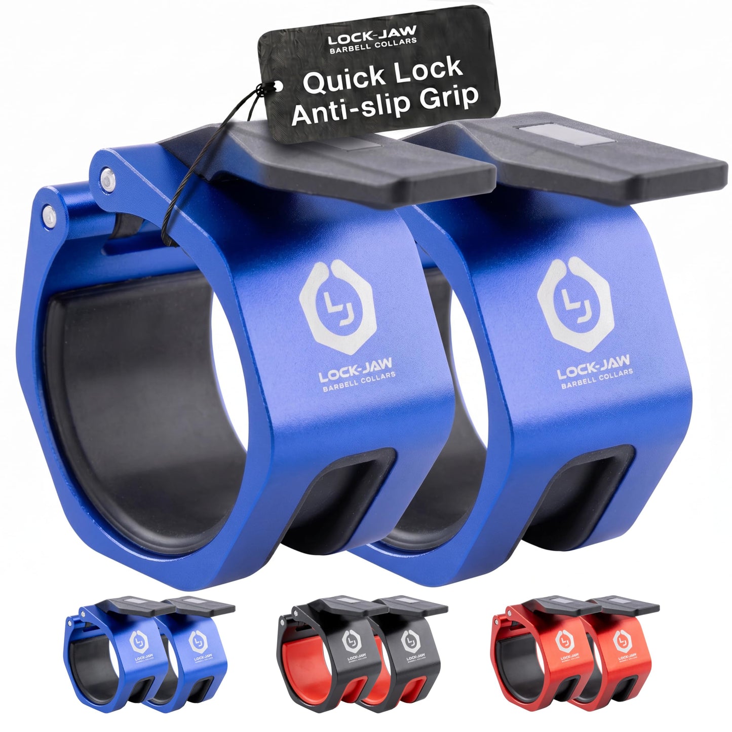 Lock-Jaw Metal Barbell Collars (Blue) Barbell Clamps - 1 Pair Heavy Duty Bar Clamps for 2” & 50mm Olympic Bars – Secure Weight Bar Clamps for Strength Training & Home Gym Accessories – Quick Release