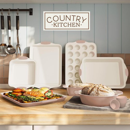 Country Kitchen Nonstick Bakeware Set - Durable 22-Piece Baking Set with Silicone Muffin Cups
