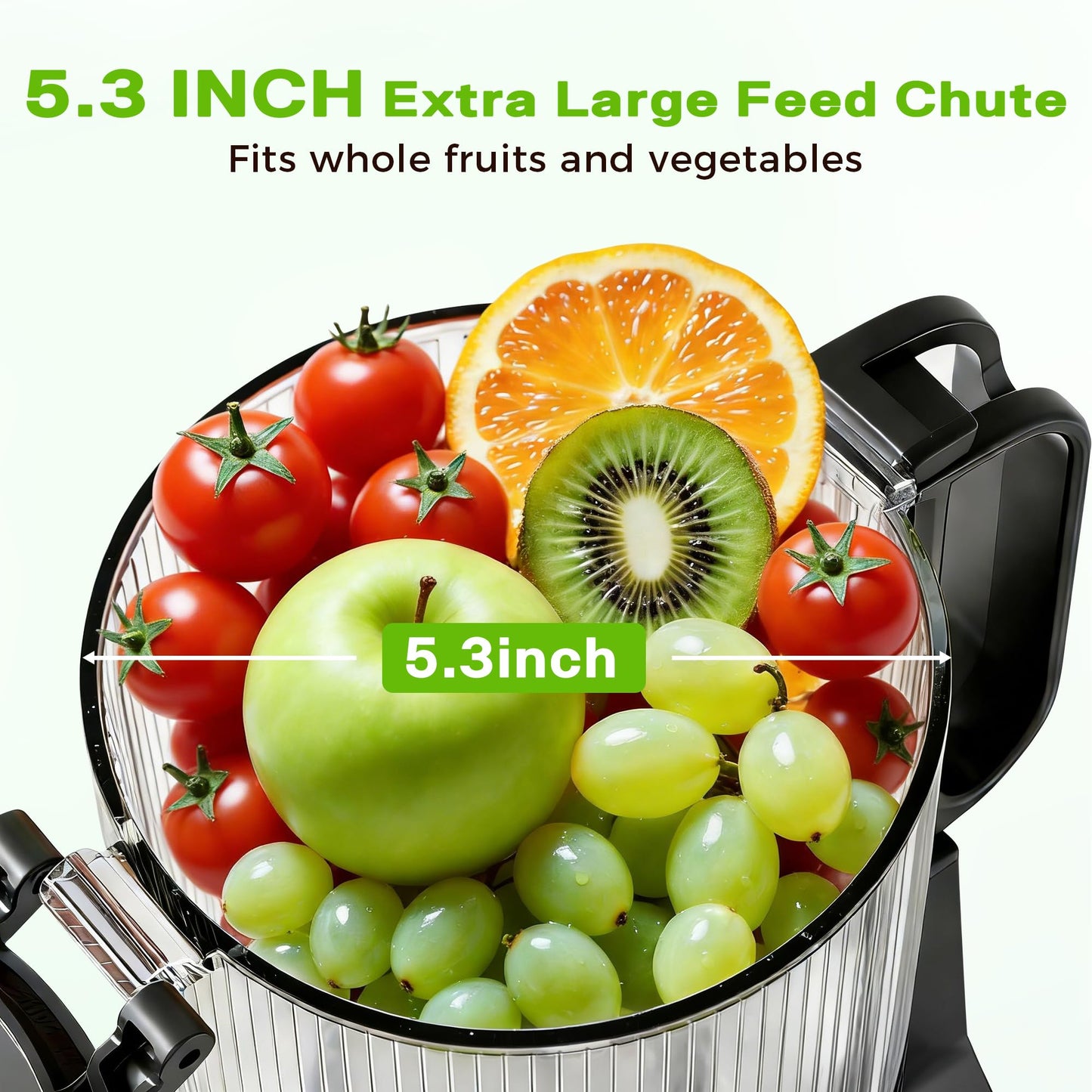 Cold Press Juicer Machine with 5.3" Wide Feed Chute, Slow Masticating Juicer for Whole Fruits & Vegetables, High Juice Yield, Black
