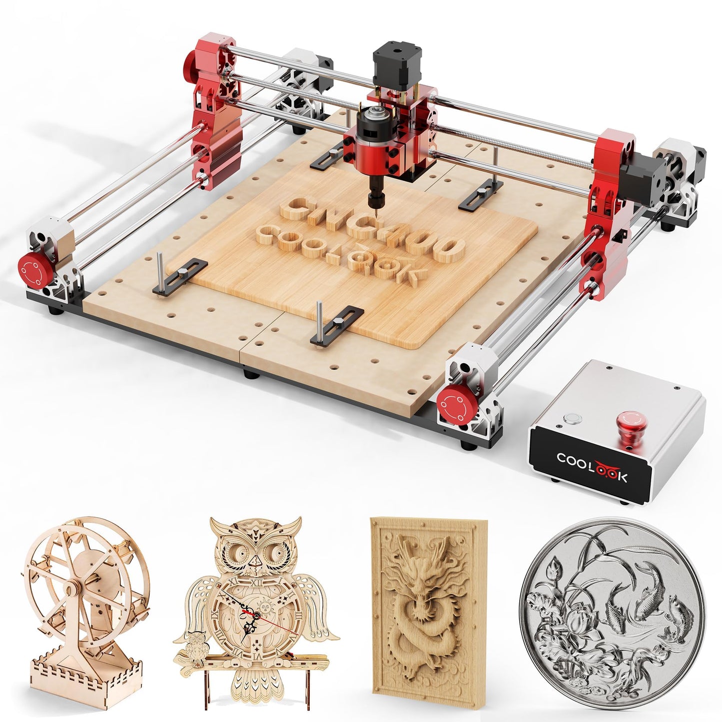 CNC400 Woodworking Engraver Desktop CNC Router 400x400mm CNC Router Machine for Wood, Acrylic, Carbon Fiber, 50mm Depth, 0.05mm Precision, GRBL Control