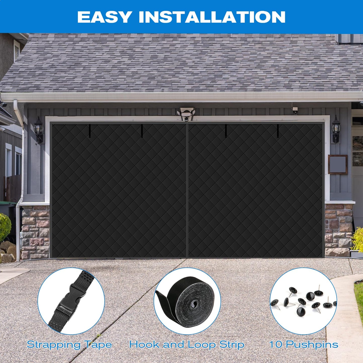 Magnetic Garage Door Curtain for Winter, 16x7ft Door Insulation Kit for Car Garage, Thermal Insulated Doorway Screen Cover Black Waterproof Windproof Thicken Polyester Oxford Fabric