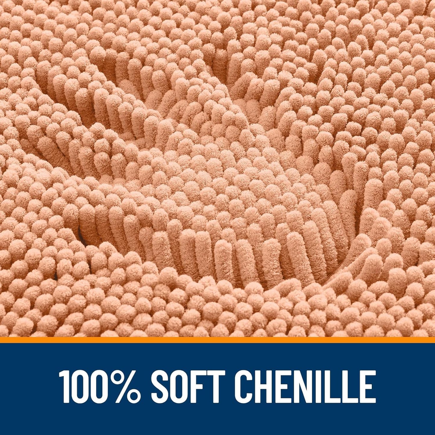OLANLY U-Shaped Toilet Rugs - Extra Soft Chenille, Quick-Dry, Non-Slip Bath Mat | 24x20, Peach