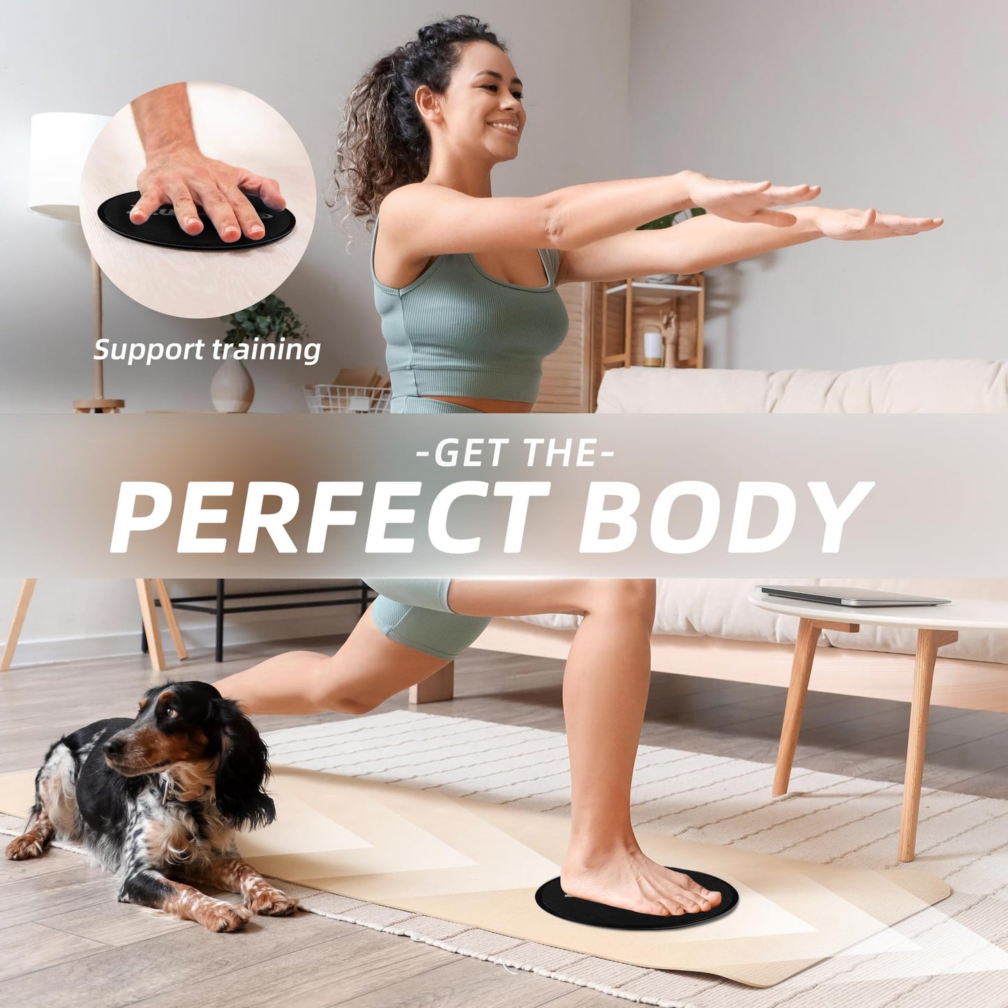 ZILLEEN Exercise Sliders for Working Out Black Fitness Discs for Pilates Women Men, 2 Pack