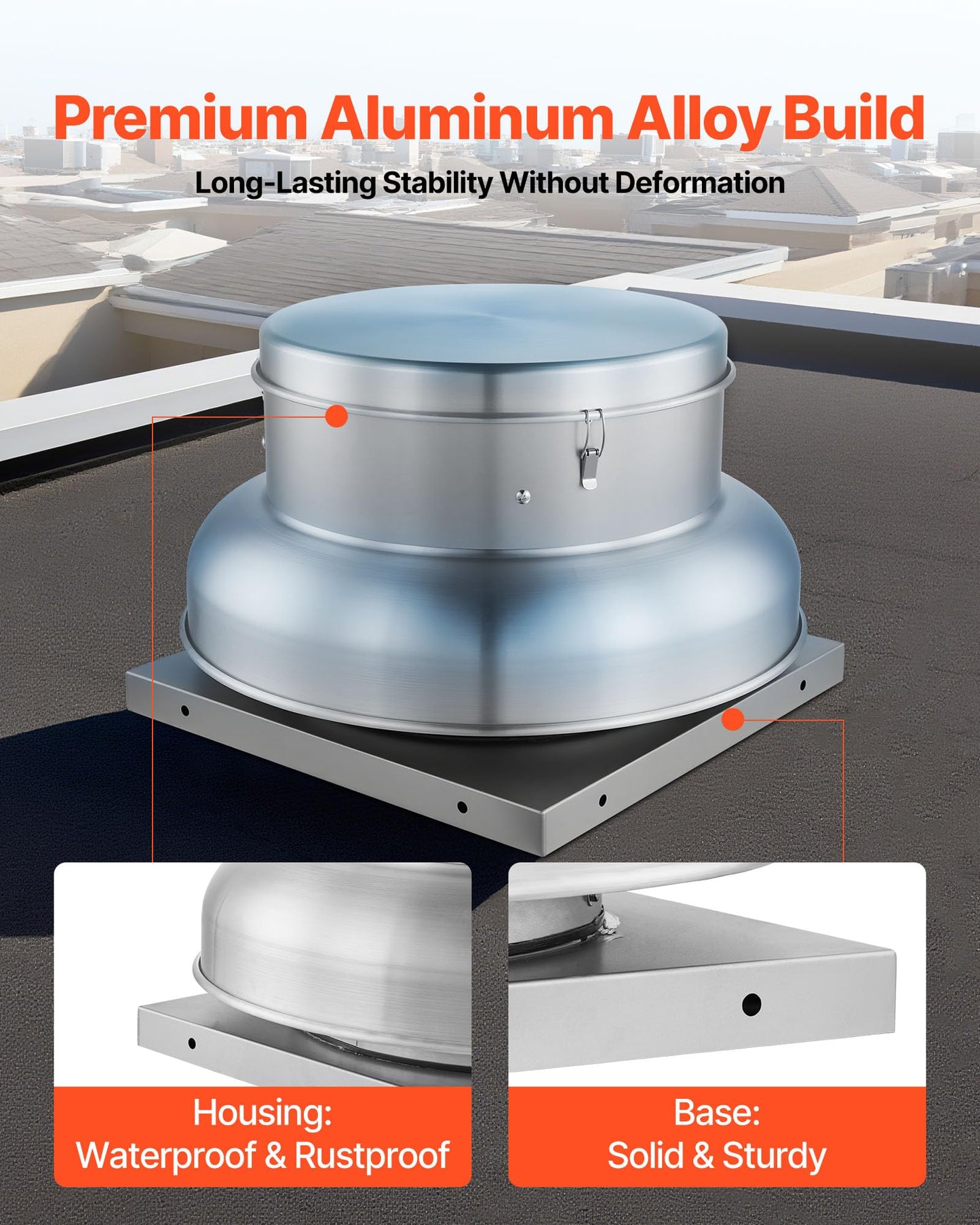 VEVOR Roof Exhaust Fan, 3000CFM & 3900CFM Adjustable Speed Control Attic Vent Fan with High-Power Motor, 24.8inch Fan Base Heavy-Duty Aluminum Alloy, Compact for Garage,Kitchen,Bathroom,Silver