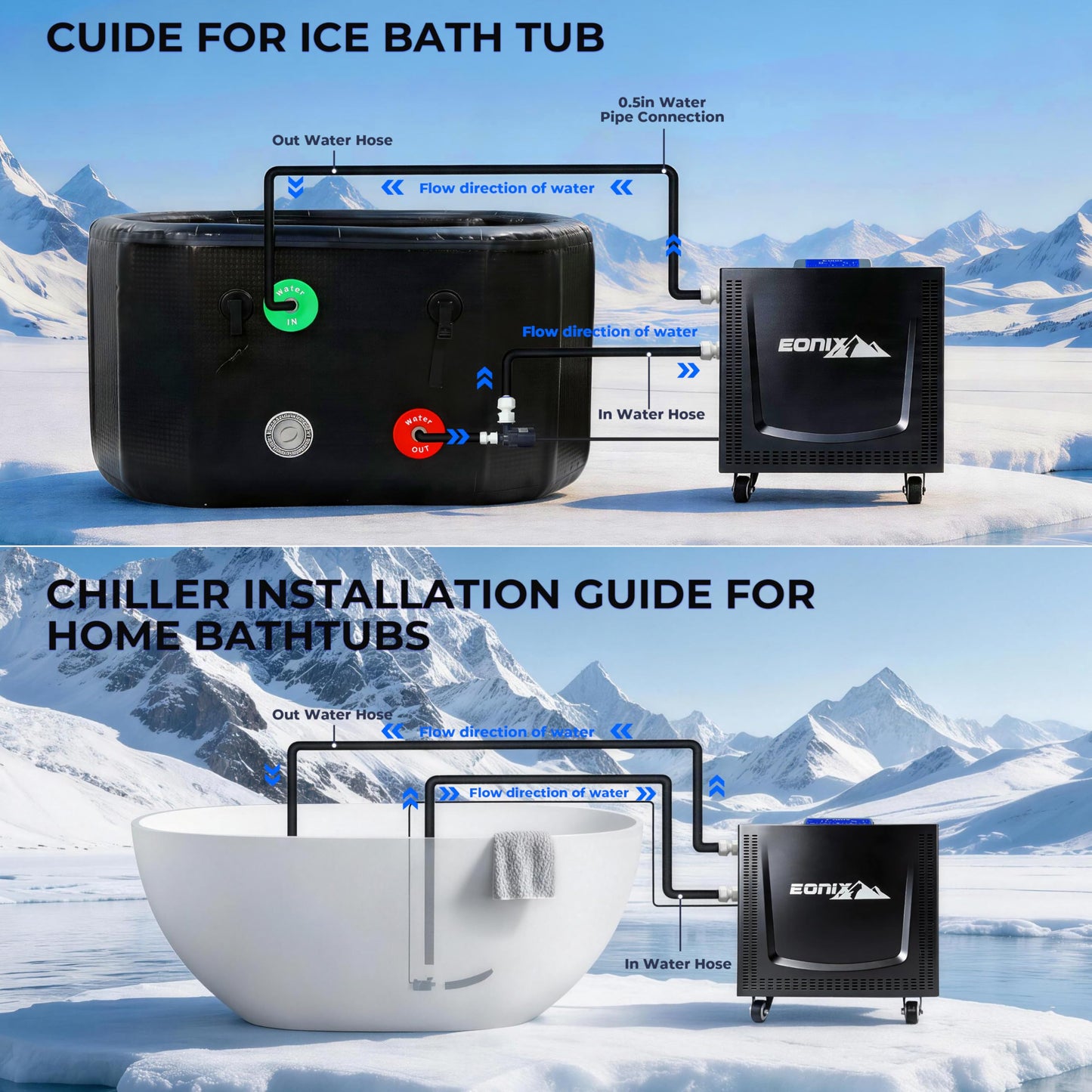 Upgraded Cold Plunge Chiller 1/3 HP, Professional Ice Bath Water Chiller for Cold Plunge Tubs, Built-in Filter & Pump, Insulated Hoses, Powerful Cooling for Cold Therapy Recovery & Home Use (1/3 HP)