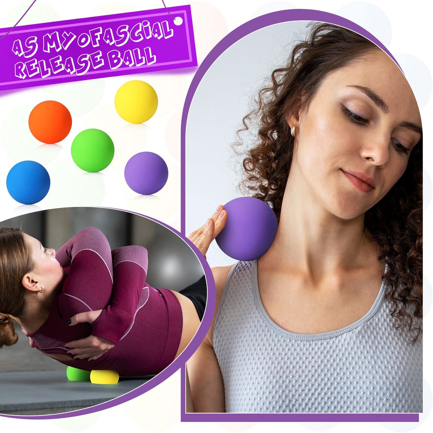 Sosation 50 Pack Lacrosse Ball Bulk 2.5 Inch Soft Rubber Motivational Stress Relief Massage Balls Myofascial Release Tools Muscle Knot Remover(Bright Color)