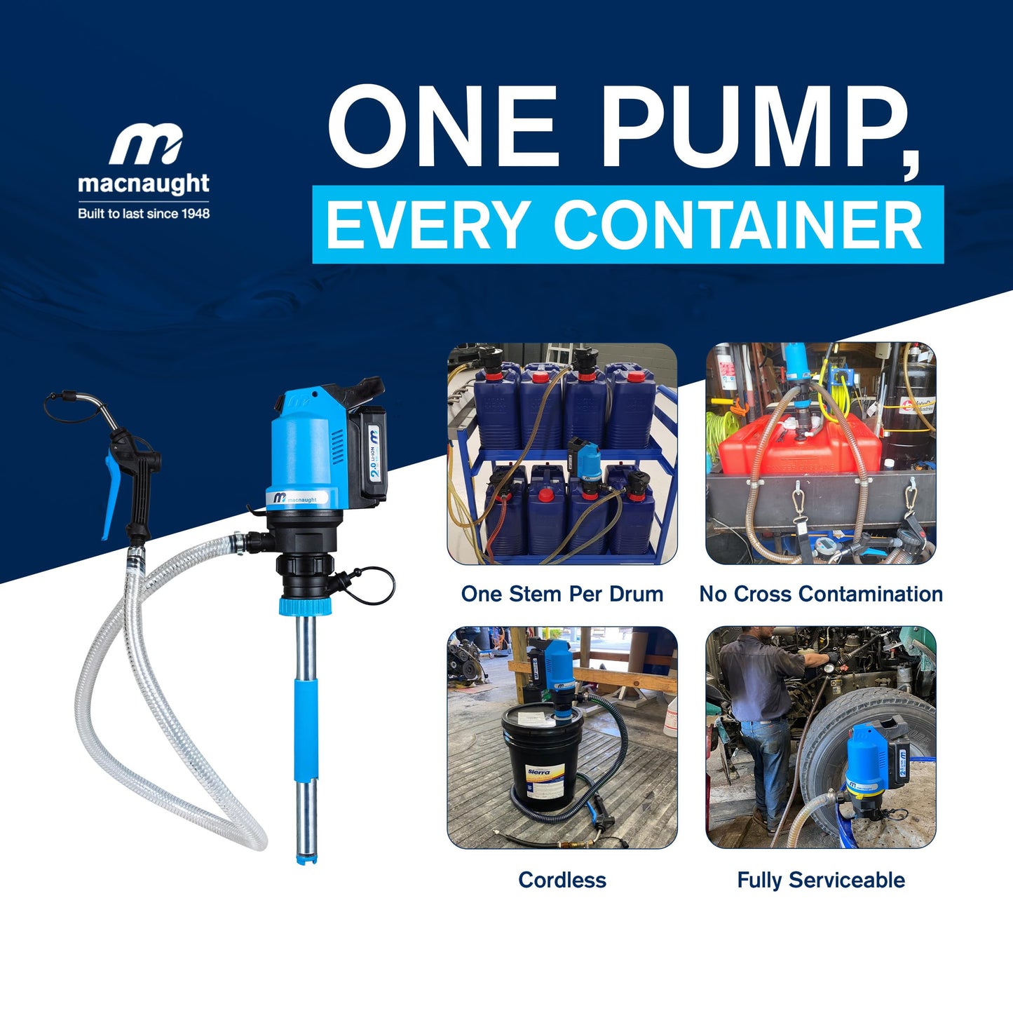 Macnaught BOP20 Battery Powered 5 Gallon Bucket Oil Transfer Pump kit. Everything Needed to Pump Oil, ATF or Coolants.
