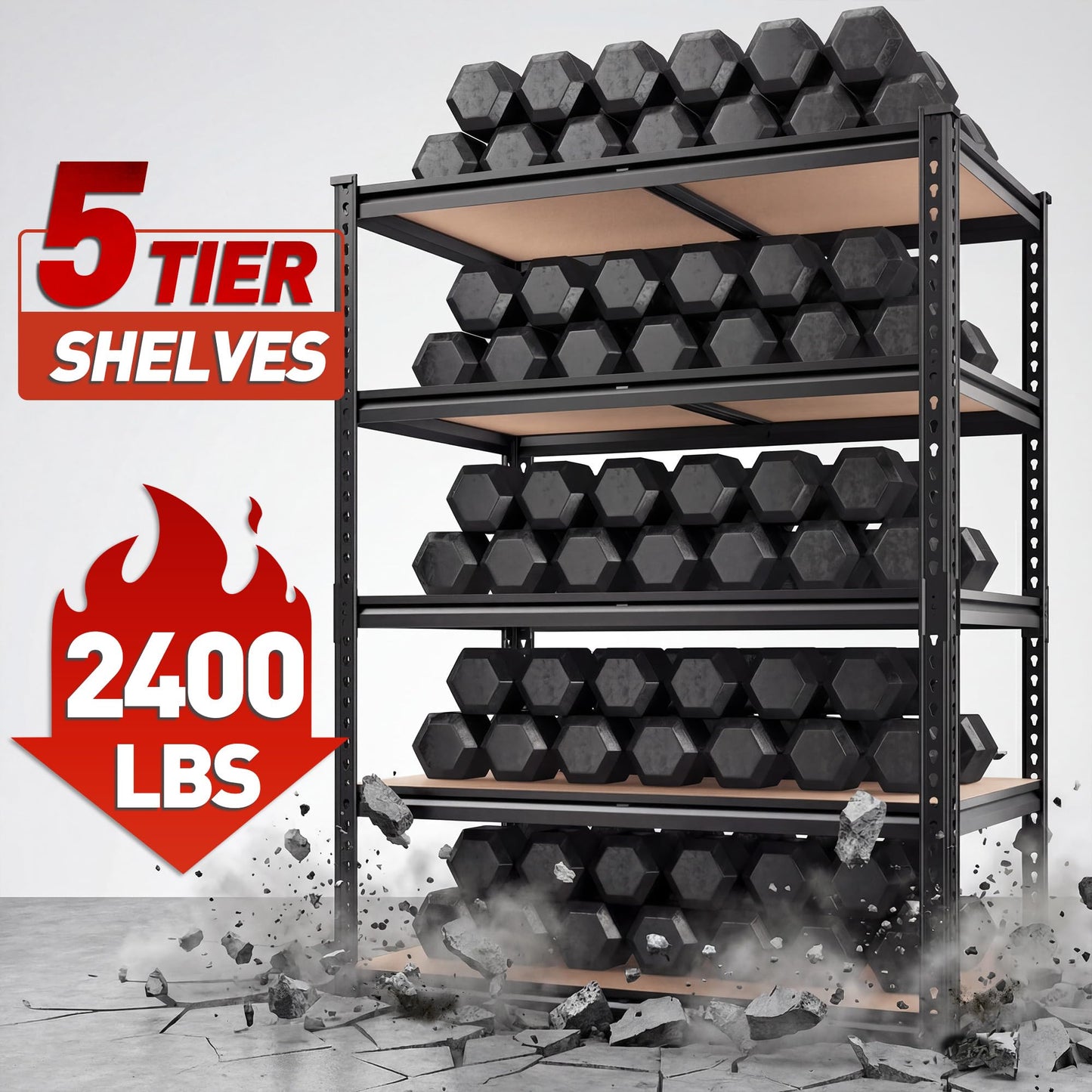 REIBII 2400LBS Garage Shelving 5 Tier Storage Shelves Heavy Duty, Adjustable Metal Shelving Unit,Garage Shelves for Basement,Warehouse,Pantry,Closet,Kitchen 72" H x 36" W x 16" D,2 Pack
