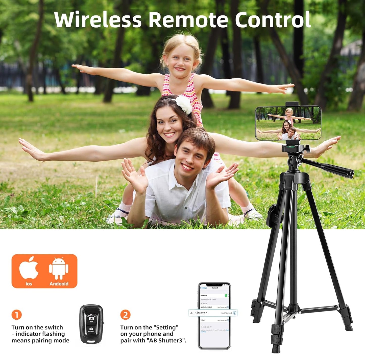 Fotopro 51'' 3-Way Camera Tripod, Lightweight Portable Travel Tripods for Camera and Phone with Head Remote Control