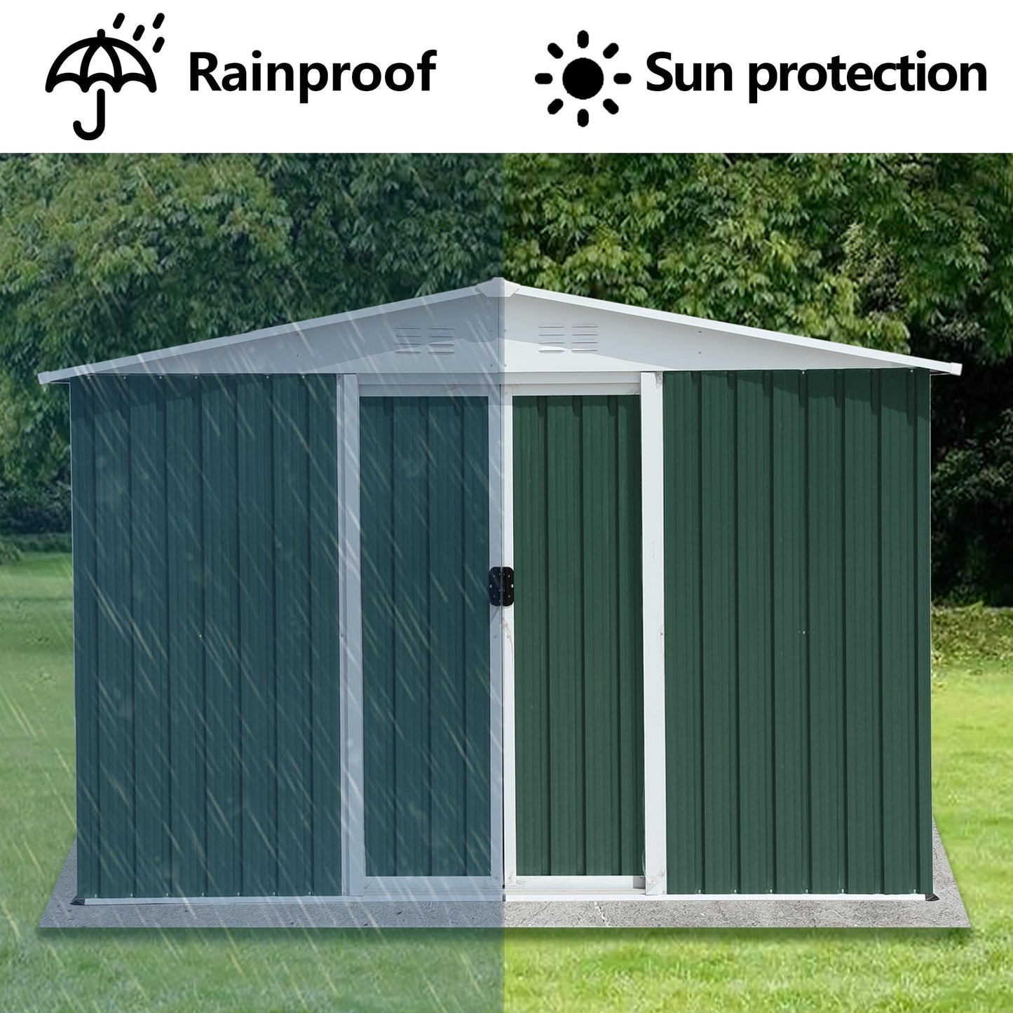 Ball & Cast 8x6 FT Outdoor Storage Shed, Garden Metal Sheds with Punched Vents and Sliding Door, Clearance Tool House with Aluminum Frames and Sloped Roof for Backyard Patio,Green