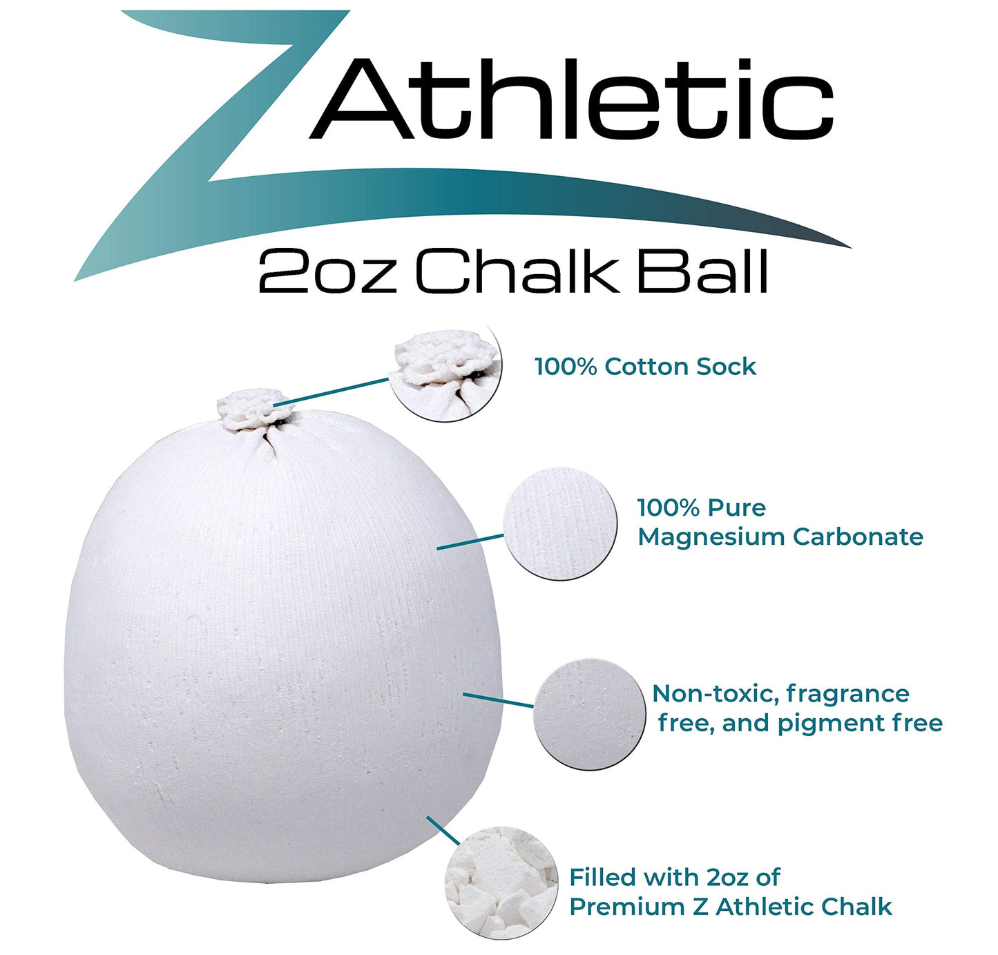 Z ATHLETIC Gym Chalk Ball & Chalk Bag Combo for Gymnastics, Rock Climbing, and Weightlifting (2oz, Dark Blue)