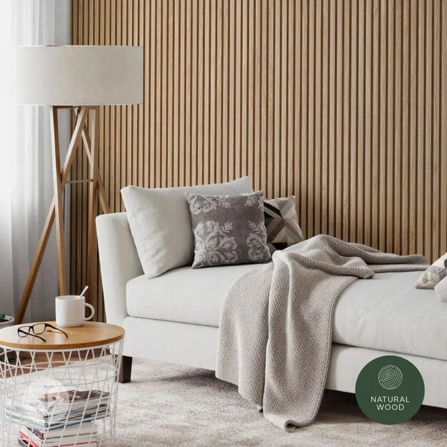 WVH Luxury American Oak Grey Felt Acoustic Slat Wood Wall Panels, Measures 47.24" x 25.20", Premium Finish, Interior Decor for Walls & Ceilings, Noise Cancelling & Sound Absorbing for Home, 2pcs