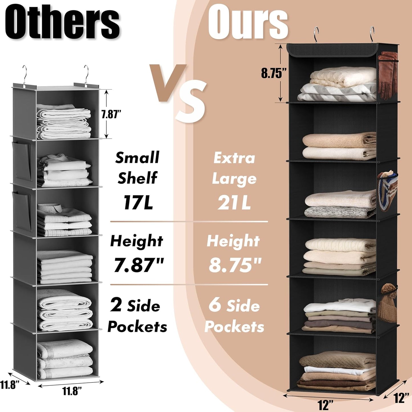 Simple Houseware 6-Shelf Hanging Closet Organizer - Space-Saving Storage Solution, Black