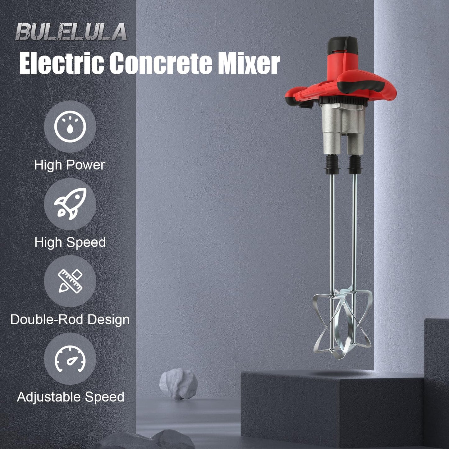 2800W Handheld Electric Concrete Mixer, Cement Mixer Dual Paddle, Portable Mortar Mixer 6 Adjustable Speed, Electric Concrete Plaster Grout Paint Mortar Mixer Machine Red