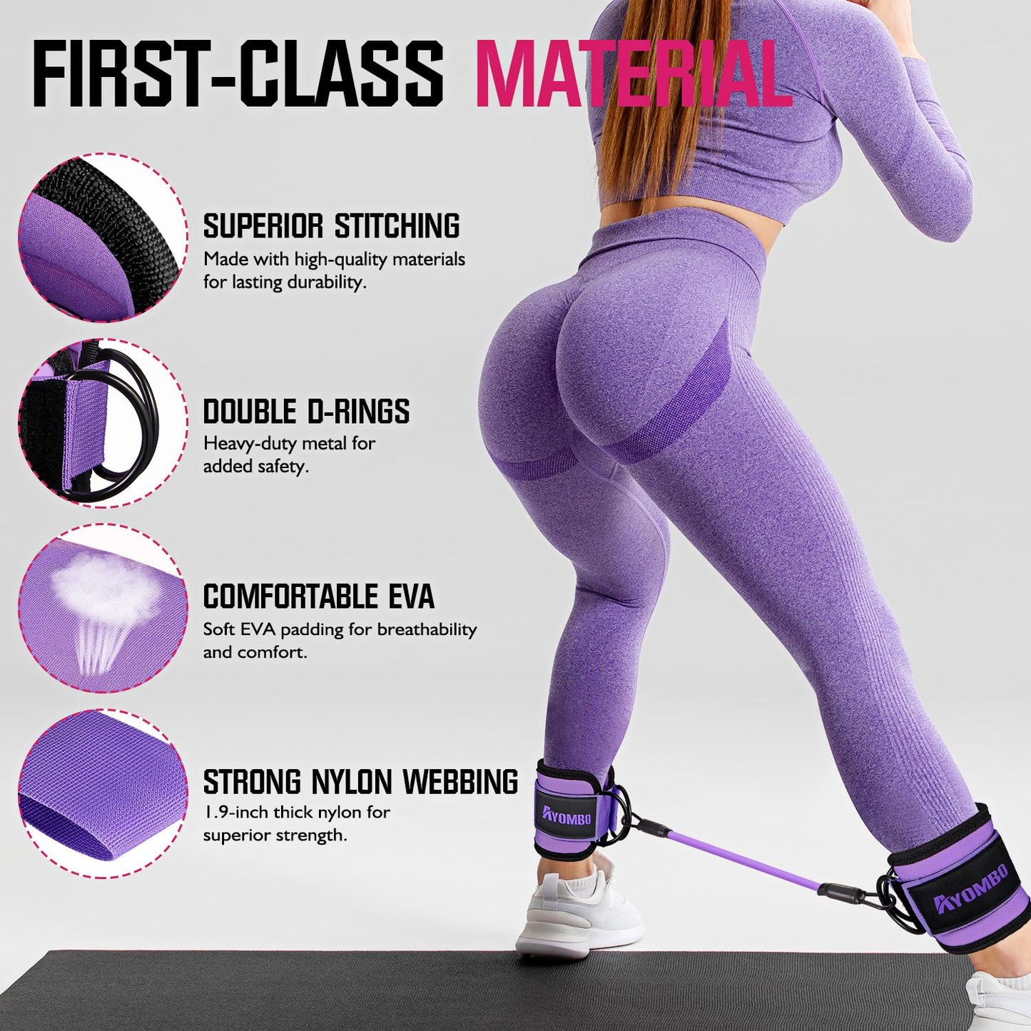 Ayombo Ankle Resistance Bands with Cuffs, Home Gym Workout Equipment, Lifting Glute Butt Exercise Equipment for Women, Ankle Weights Fitness Set, Leg Booty Equipment for Training Perfect Body Shape