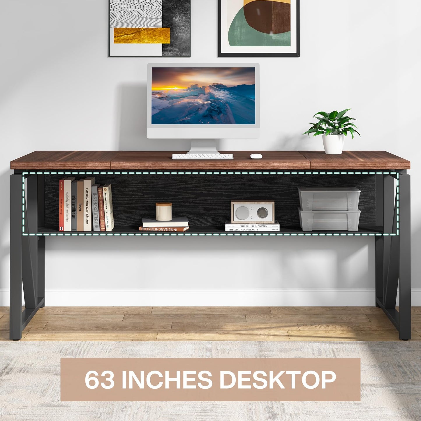 Tribesigns 63" Executive Deskwith Drawer Cabinet, L Shaped Desk and lateral File Cabinet, 2 Piece Home Office Furniture Set with Drawers for Hanging, Doors with Locks (Dark Brown, 63 inches)
