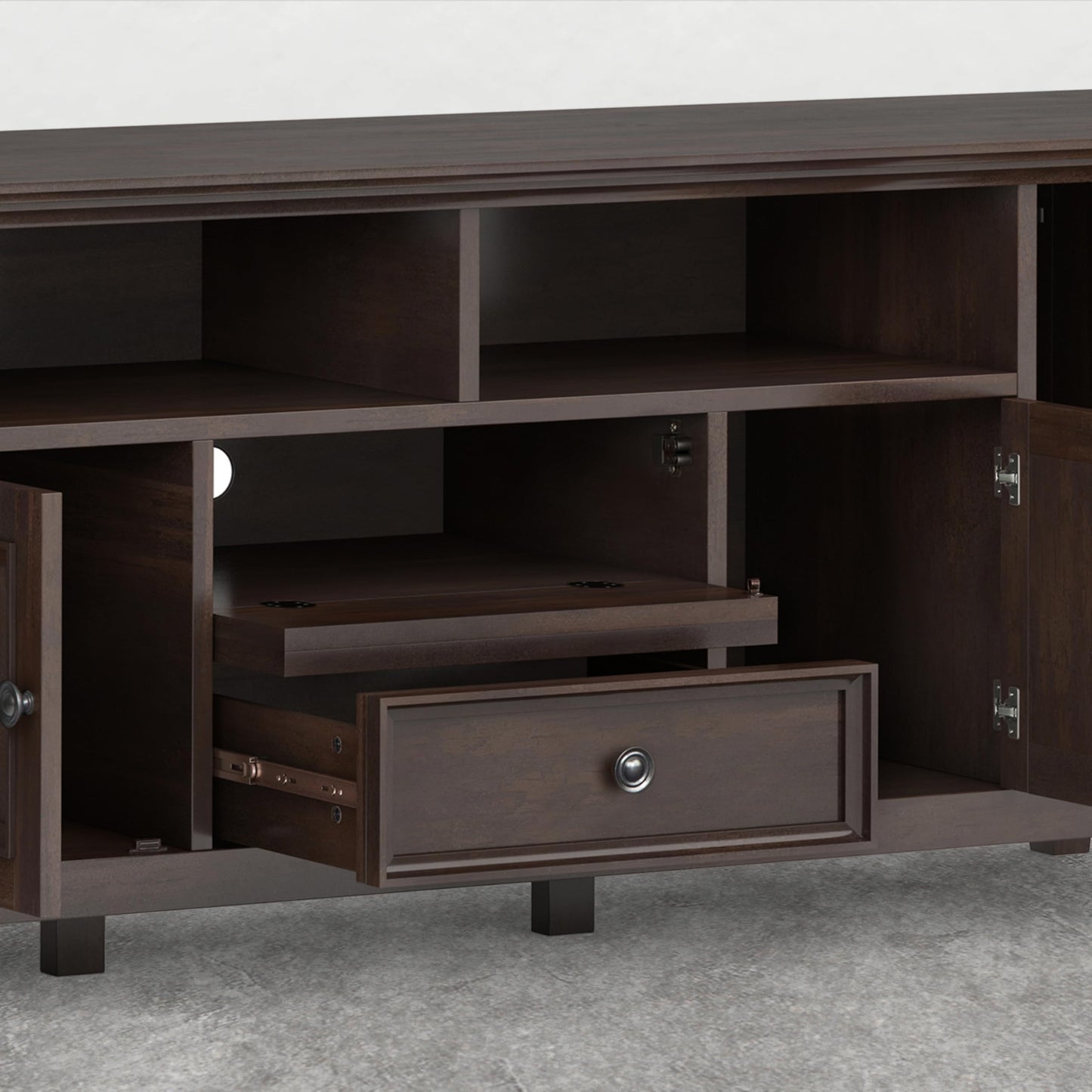 SIMPLIHOME Amherst TV Stand - 72 inch Wide Solid Wood Media Console in Mocha Brown, Transitional Entertainment Center for Living Room for TVs up to 80 Inches with Shelves and Cable Management