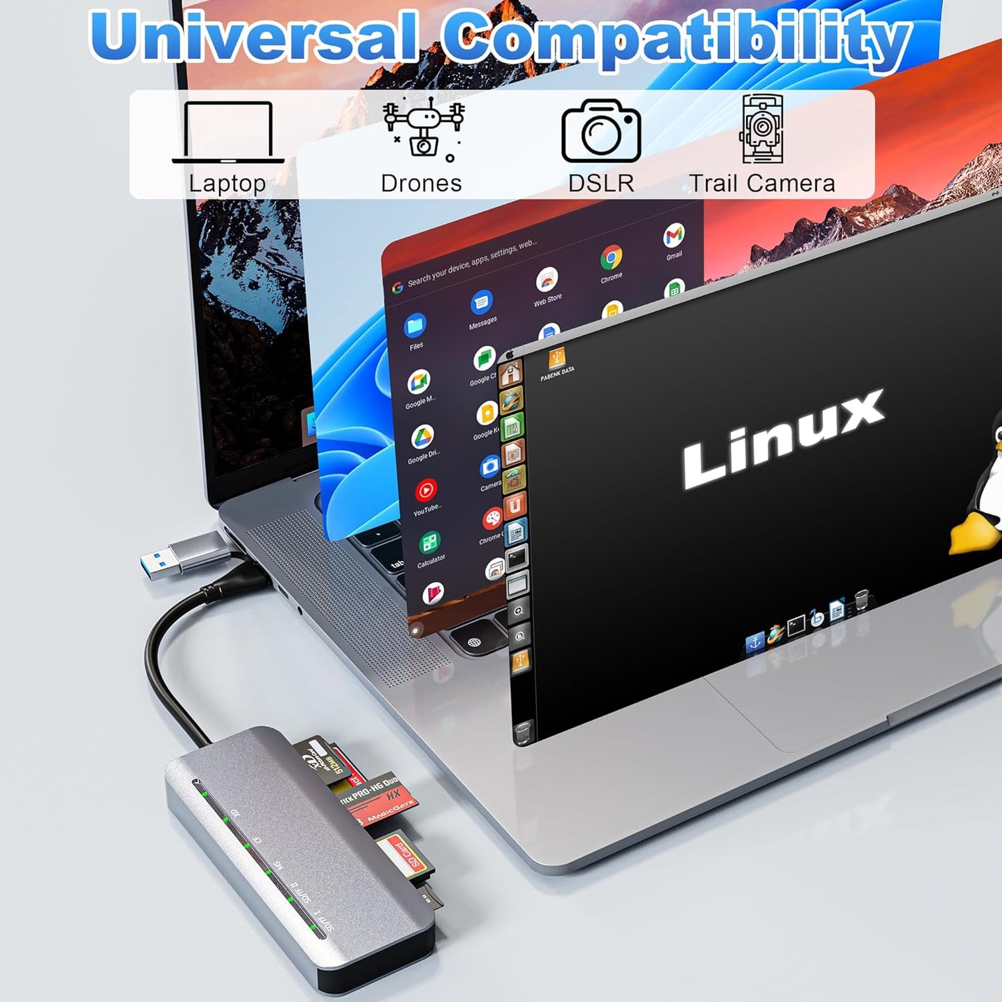 clickfish 7 1 in Memory Stick Pro Duo Card Reader, USB-C Multi Cards Reader for SD/TF/CF/MS/XD Cards, SD Card Reader