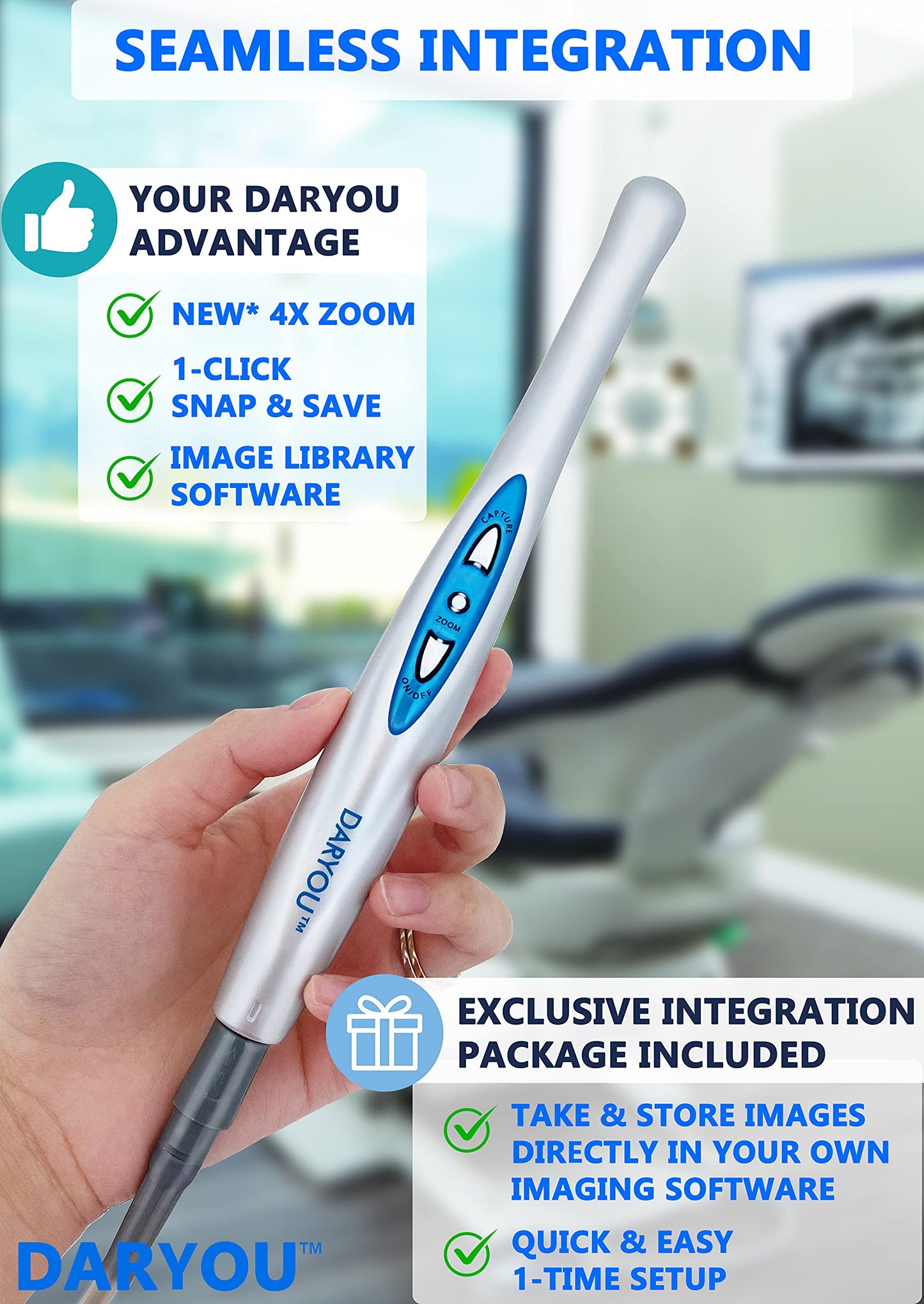 Intraoral Camera Dental Camera DARYOU DY-60 720P HD 4X Zoomable. Button Work w/Eaglesoft,Dexis,Carestream,Suni More