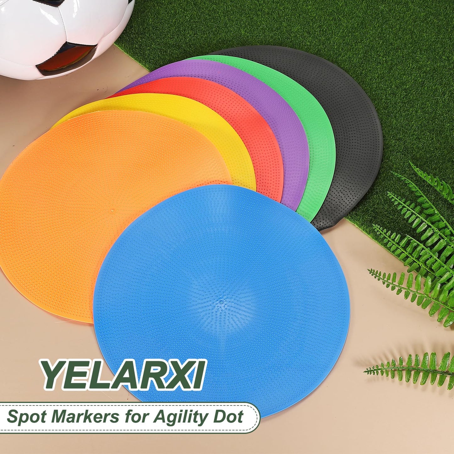 YELARXI Spot Markers for Agility Dot, Non-Slip Poly Spots Floor Dots Flat Field Soccer Training Equipment 9 in & 8 Pcs & Black -Fitting for (Gym/Sports/Training/PE Games/Dance)