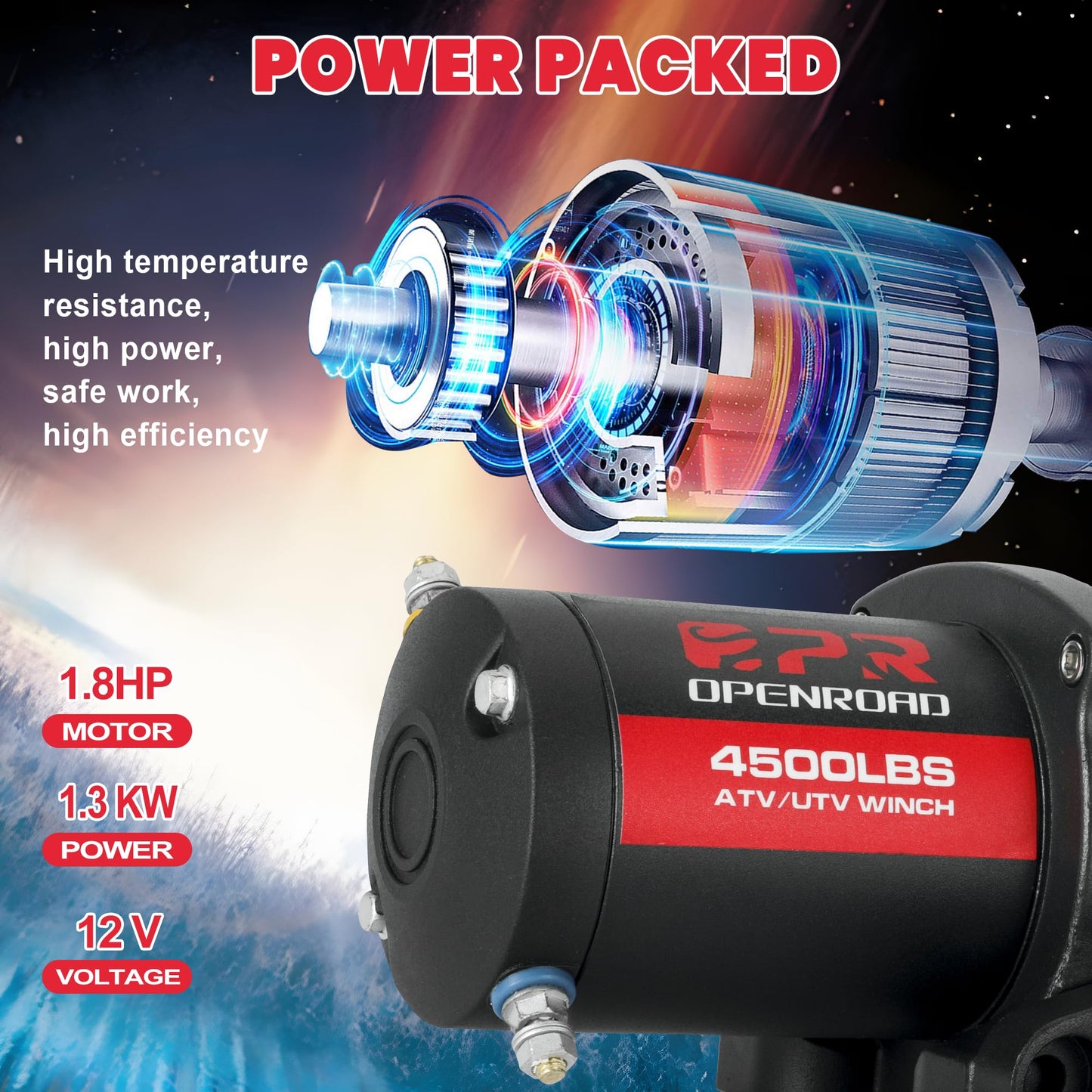 OPENROAD 4500 lb ATV/UTV Winch,12V Towing Off-Road Electric UTV Winch with 1/4"×50' Synthetic Rope,Wireless Remote and Rubber Stopper (4500lb with Synthetic Rope)