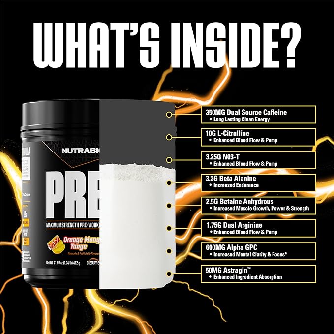 NutraBio Preworkout Powder, Orange Mango| Explosive Energy, Laser Focus, Extreme Pumps| Pre Workout for Men & Women| Performance, Endurance, Power Complex, Caffeine, Electrolytes