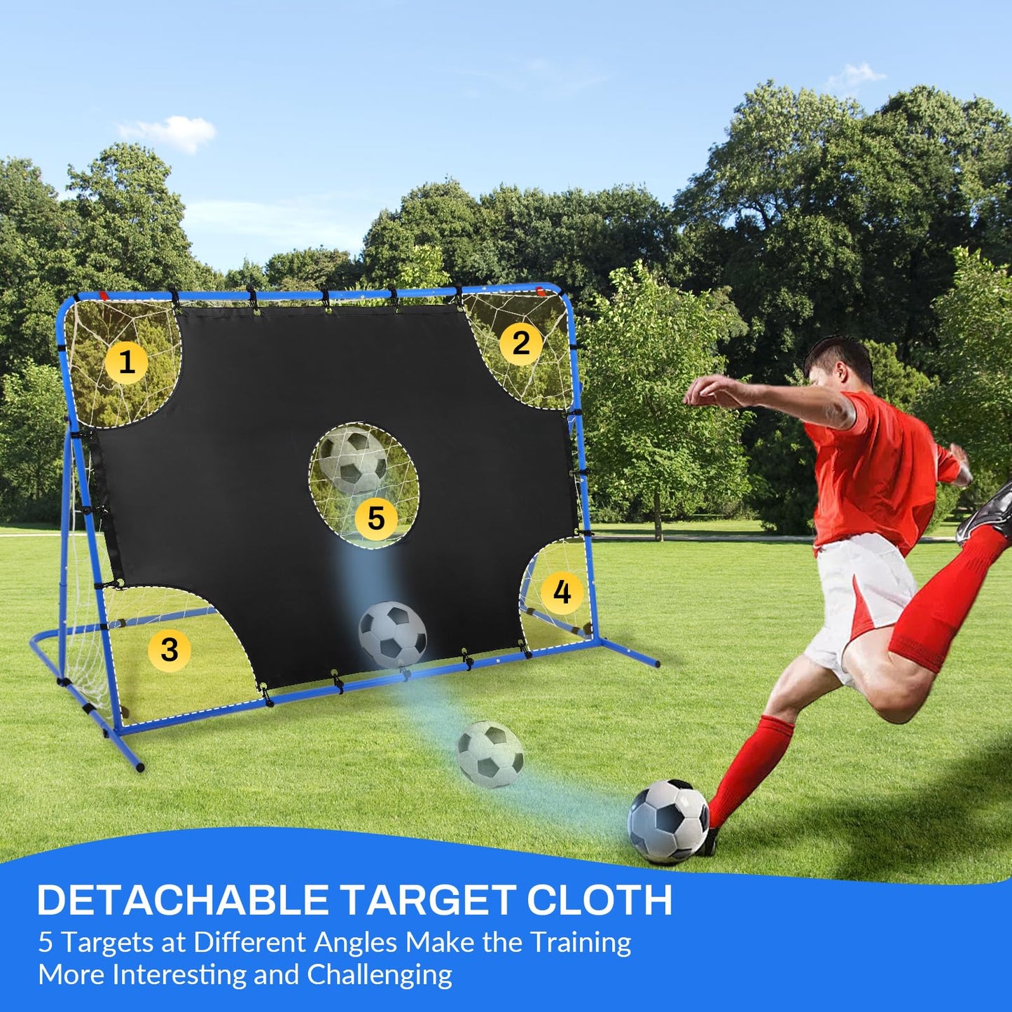 Soccer Goal 3-in-1, Tear-Resistant Target/Rebound Net, Precision & Corner Kick Training for Kids Teenagers Ball Control 6x4FT