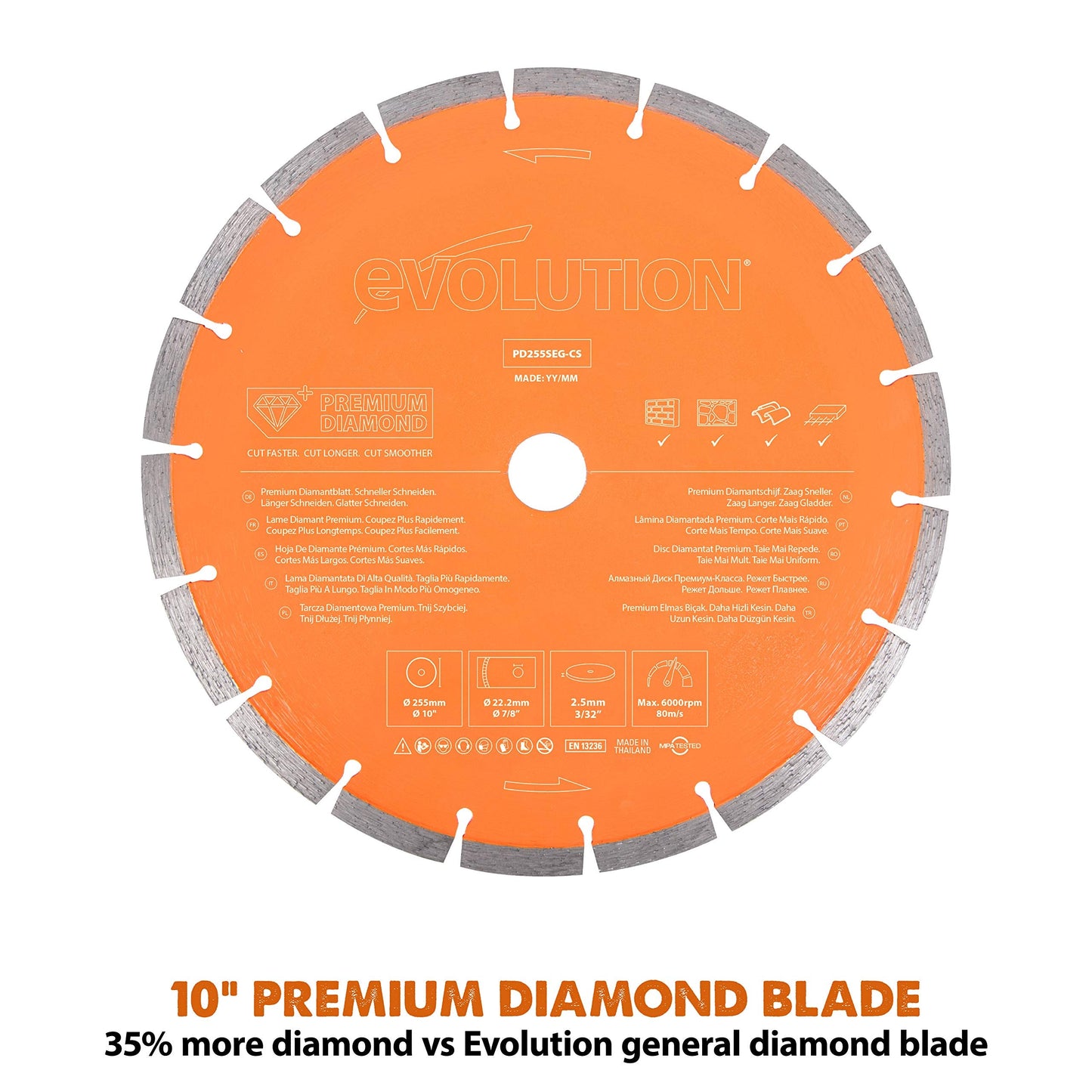 Evolution R255DCT | 10 in. Electric Concrete Saw | Premium Diamond Blade Included | 15A Motor | 4-1/16" Cut Depth | No Gas, No Fumes | Disc Cutter / Power Cutter / Cut-Off Saw | Brick & Masonry
