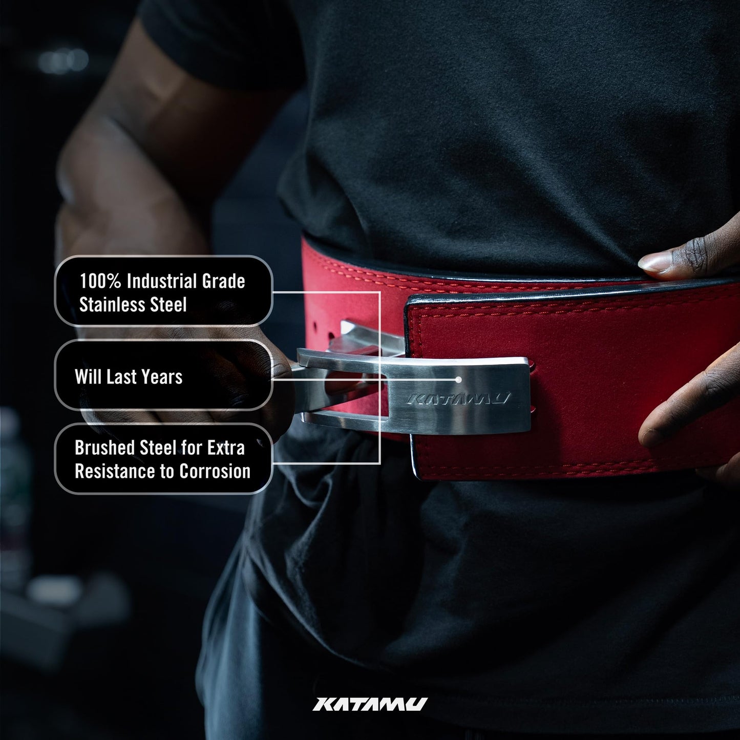 Katamu Red USPA & IPL Approved Lever Belt — Premium 10mm and 13mm Leather Powerlifting Belt for Men and Women, Steel Lever Buckle, 4 Inch Back Support for Deadlifts