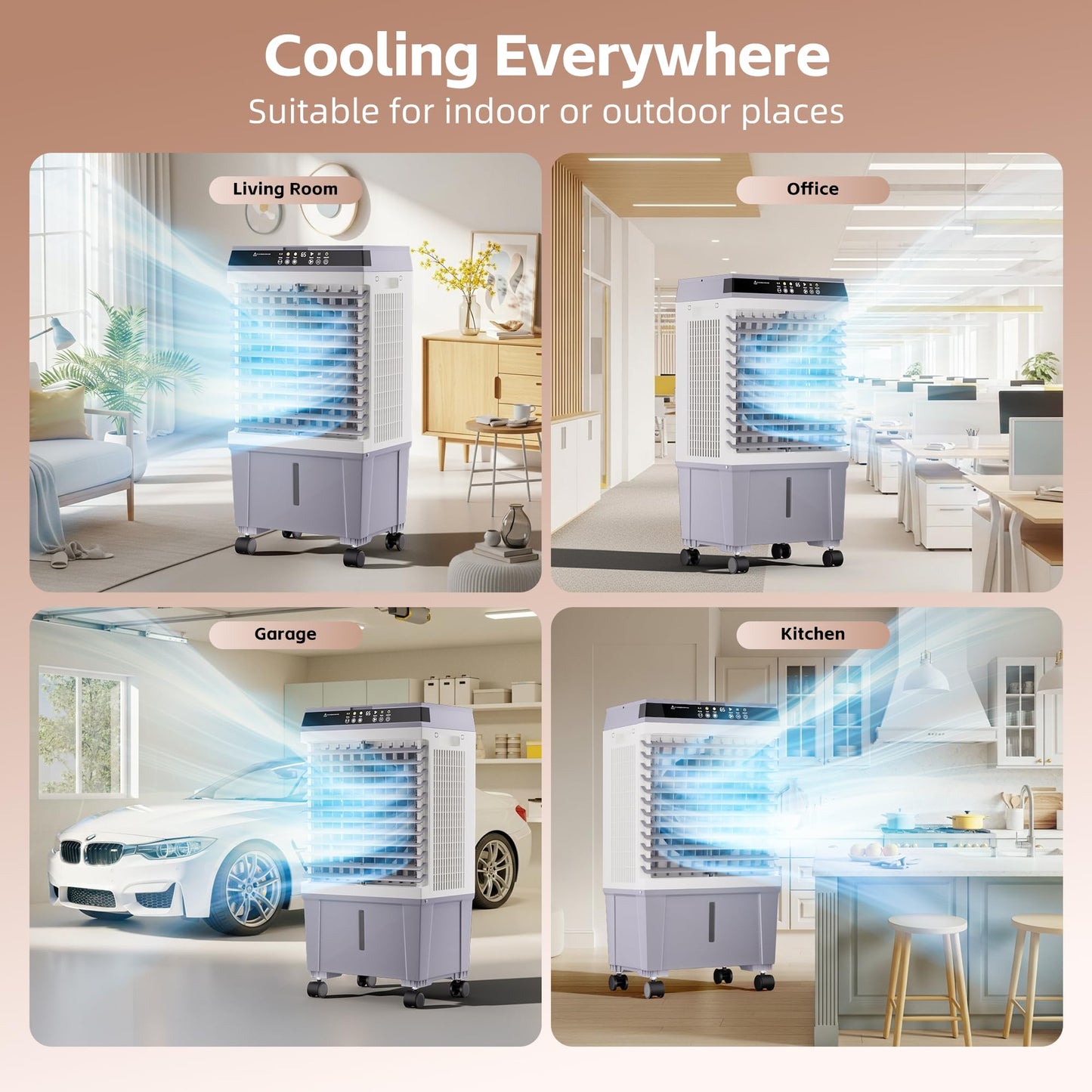 AKIRES 1800CFM Swamp Cooler,3-IN-1 Evaporative Air Cooler with 5.3 Gal Water Tank,6 Ice Packs,Evaporative Cooler with 12H Timer,2 Modes,3 Speeds,120°Oscillation，Cooling Fan for Indoor,Outdoor(32IN)