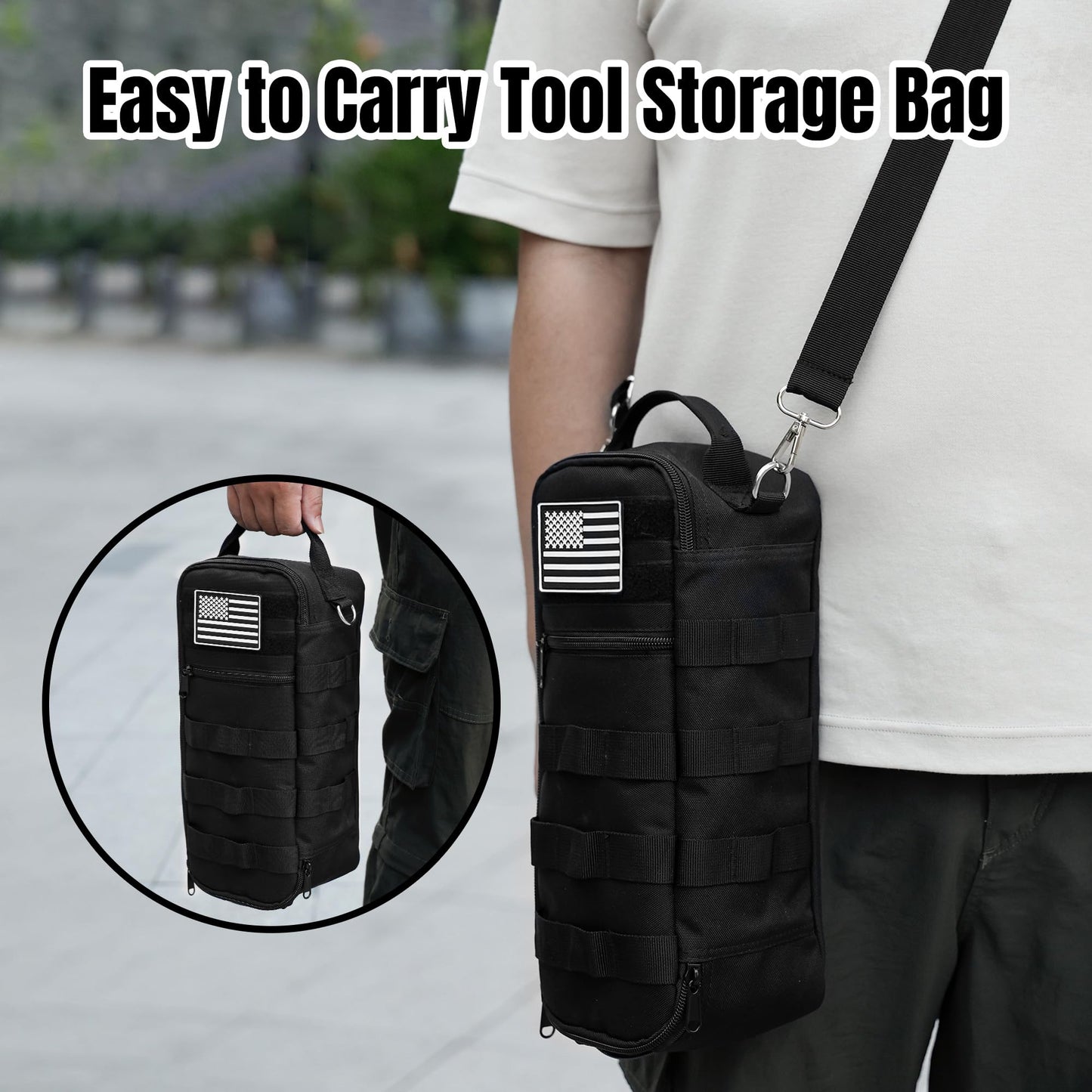AASTT 13 Inch Portable Small Tool Bag, Heavy Duty Tool Organizer Bag with Shoulder Strap and D-ring Clip, Tactical Tool Bag, Tool Pouch Bag for Electricians, Carpenters, HVAC Technicians (Black)